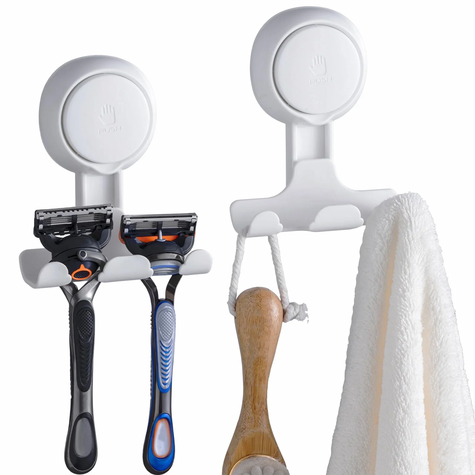 TAILI Supporto per Rasoio per Doccia 2 Pack, Ganci a Ventosa per Doccia Supporto per Rasoio a Ventosa per Asciugamano Spugna di Luffa Ganci Impermeabili per Cucina e Bagno