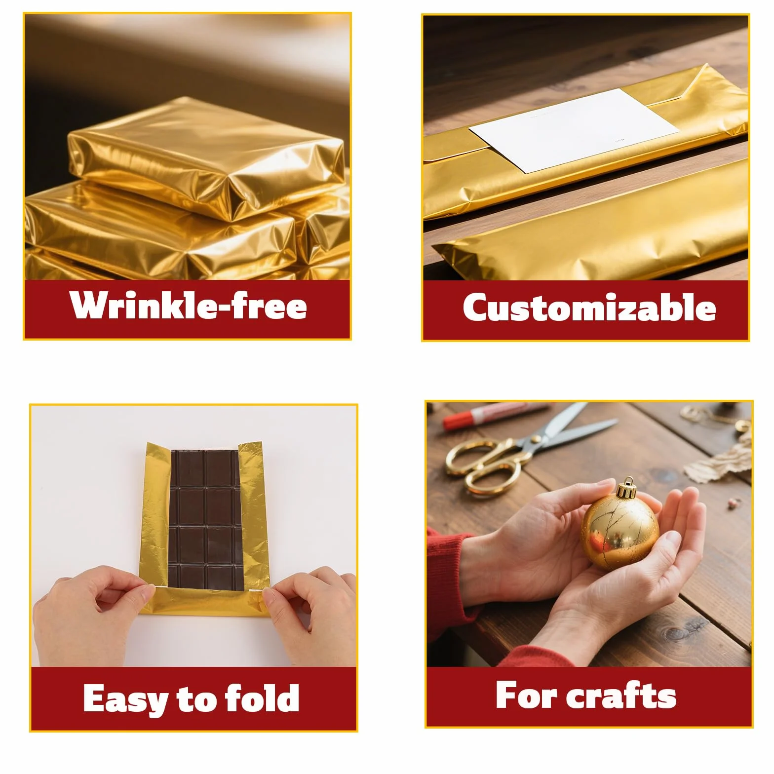 Tinoaly 100pz Incarto per Barrette Cioccolato, 19x15 cm Grandi Involucri Caramelle in Foglio di Alluminio Dorato Cioccolato Fogli di Carta da Regalo Individuali per Matrimoni Compleanni Feste