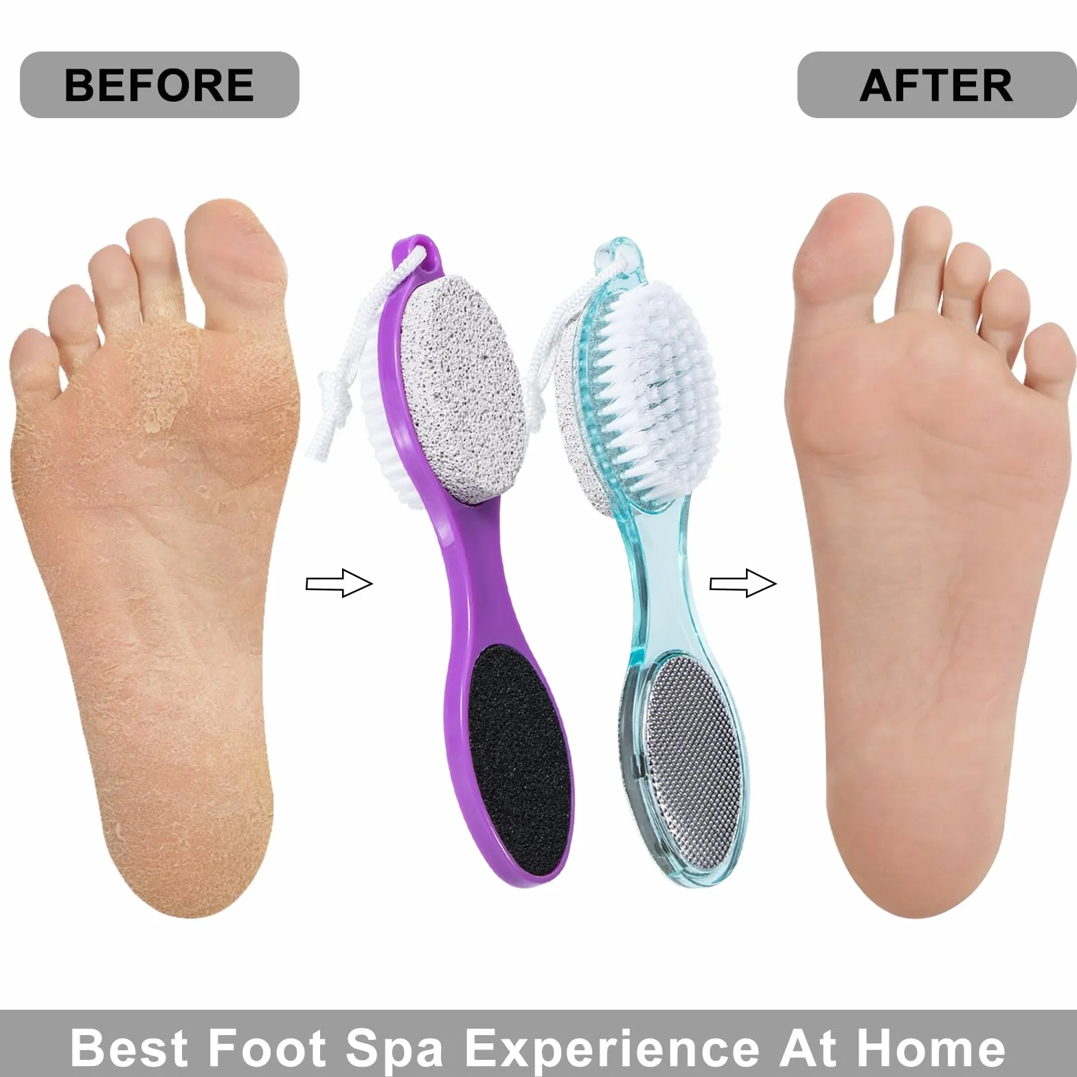 Spazzola in pietra pomice per piedi 4 in 1, scrubber doccia, lima calli, raspa e carta abrasiva, strumenti pedicure con manico
