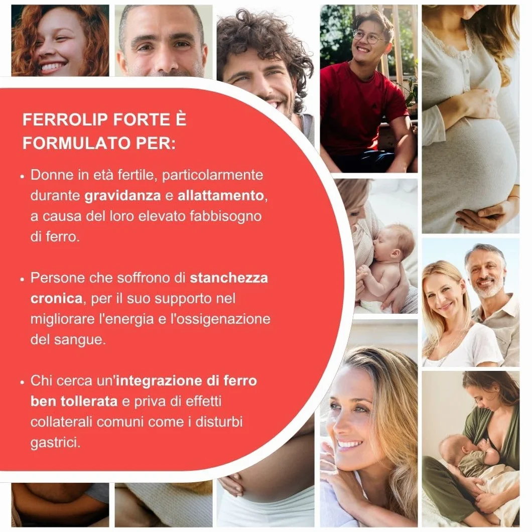 Ferrolip Forte Integratore Ferro e Acido Folico (30 Bustine Orosolubili al Limone) - Senza Fastidi Gastrointestinali - Privo di Sapore Metallico - Con Vitamina C e B12