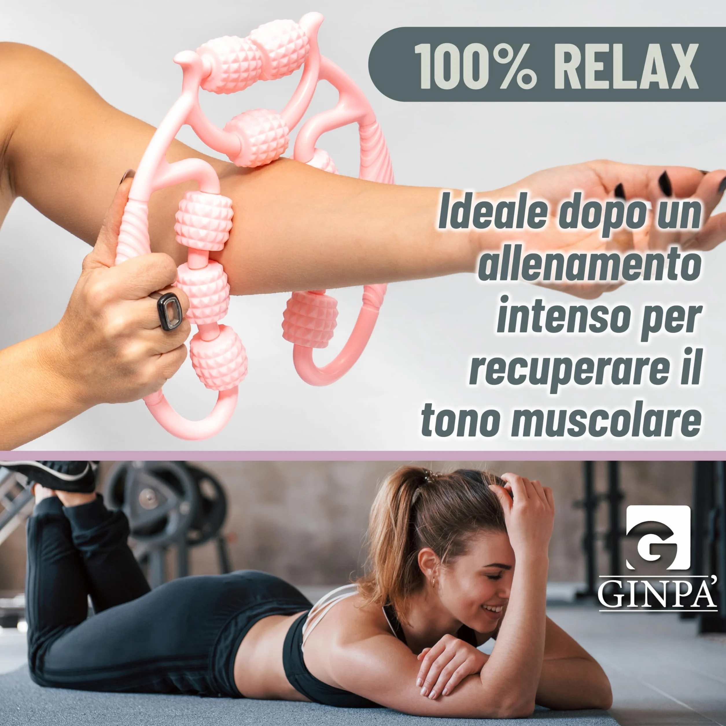 Rullo Anticellulite Manuale a 9 Ruote GINPA' – E-Book incluso - Massaggiatore Gambe, Cosce e Glutei – Massaggio Muscolare Profondo – Forma Ergonomica in ABS Resistente – Anti-Lividi, Facile da Usare