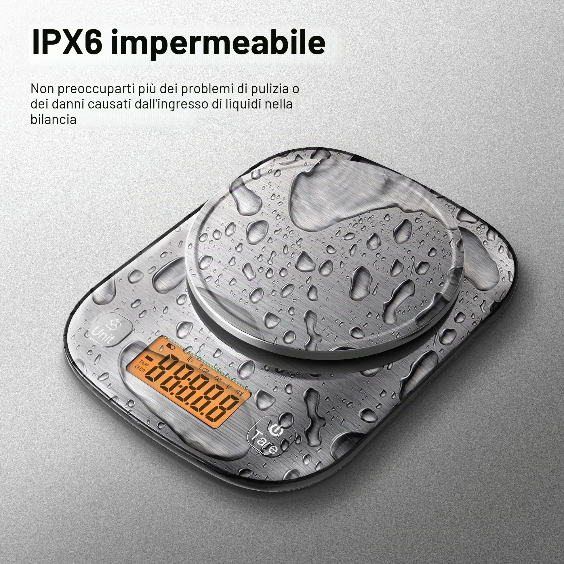 Bilancia digitale da cucina IPX6 in acciaio inox professionale con ciotola per la perdita di peso