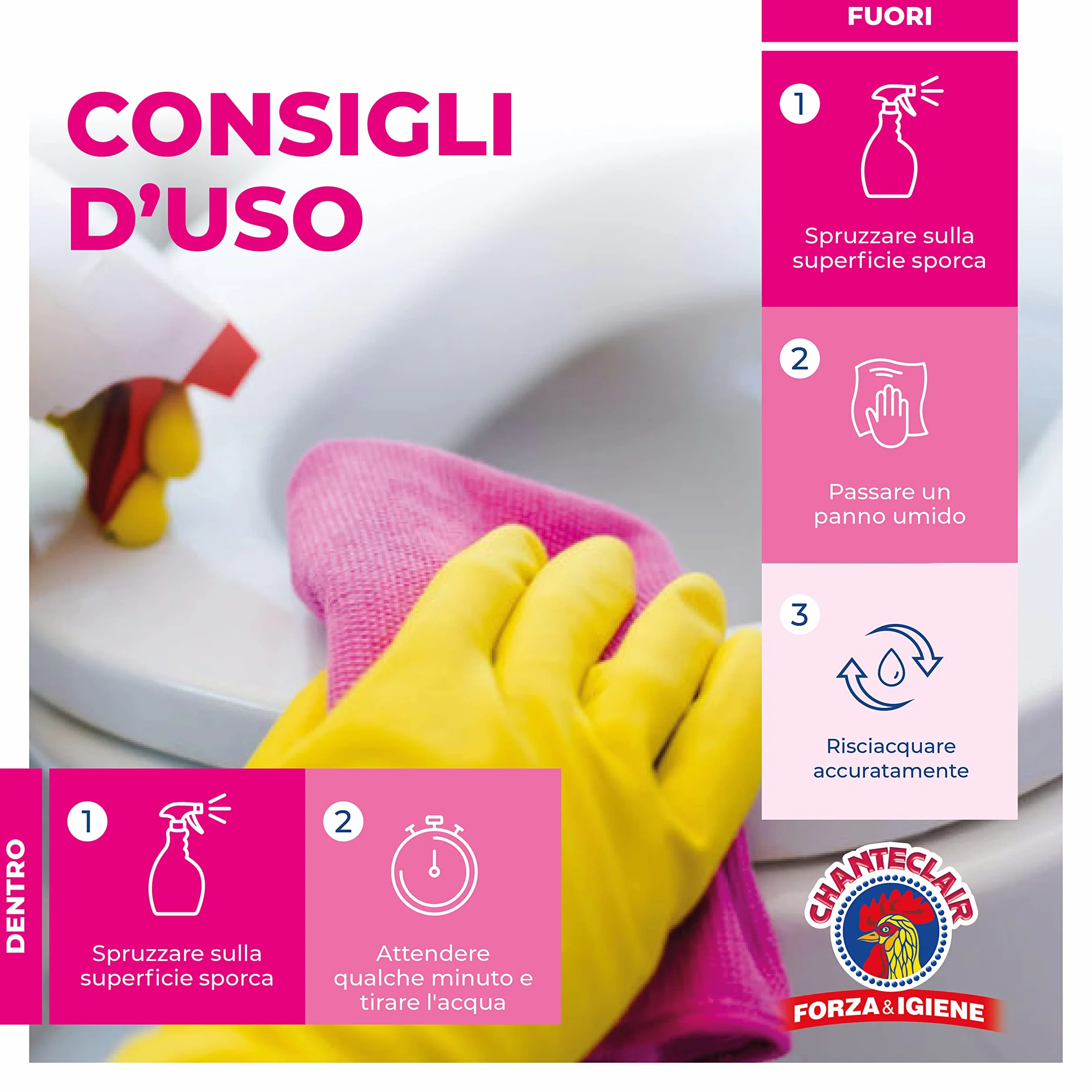 Chanteclair - WC Schiumattiva con Candeggina - Pulisce e Igienizza, Funziona anche Sottosopra, Forza&Igiene - 625 ml