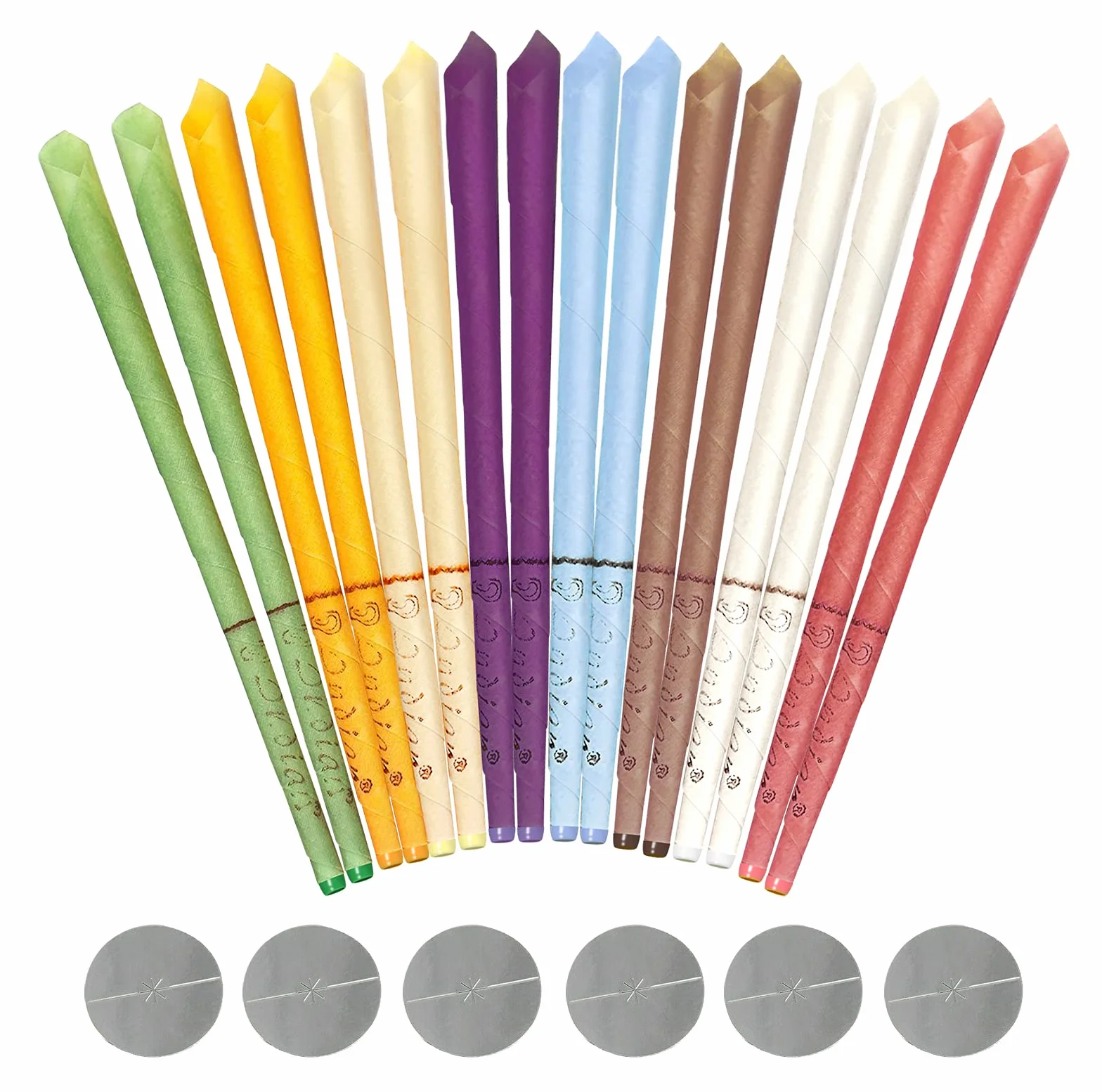 16 PCS Coni per orecchie, Candela di cera d'api, Candele Coniche Cave, Protezione per le orecchie con 6 gusci di candele (8 colori)
