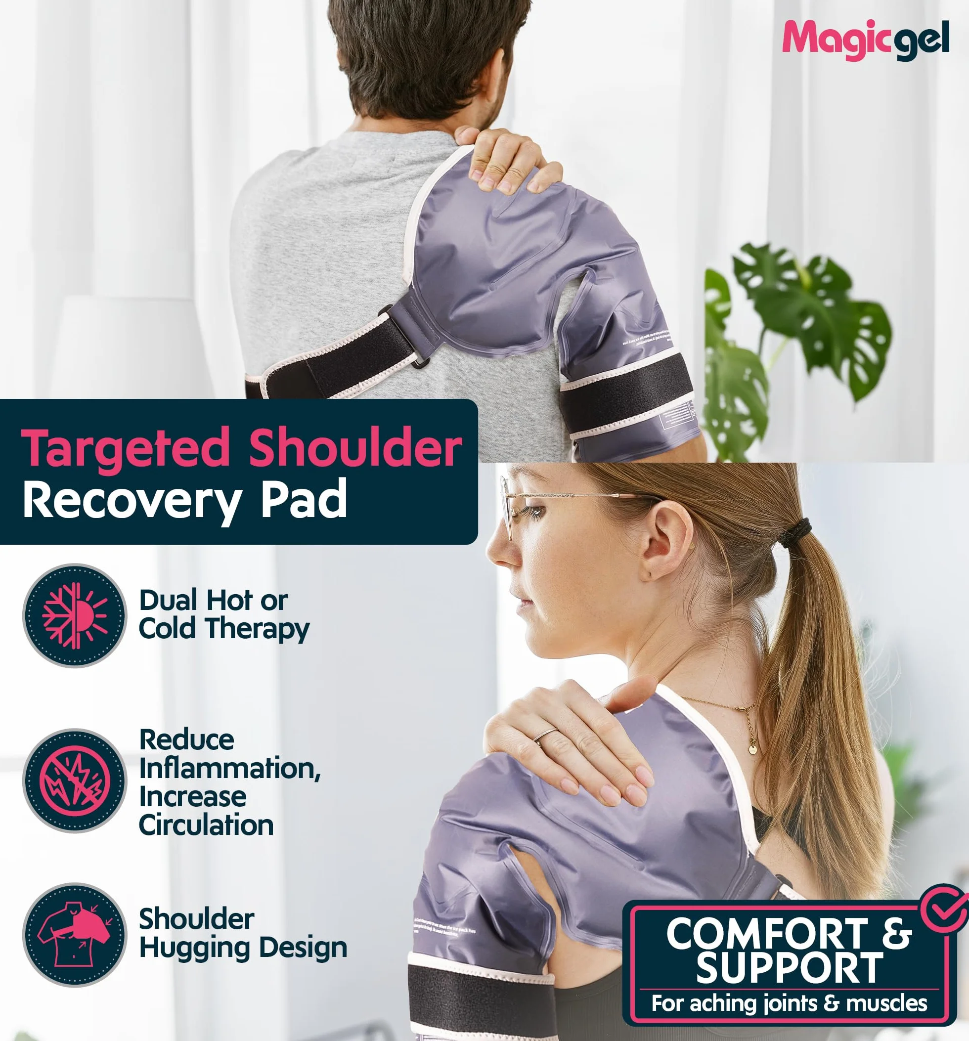 Magic Gel Pack de glace d'épaule avec enveloppe professionnelle - Compression et thérapie par le froid - Réduit l'enflure et l'inflammation