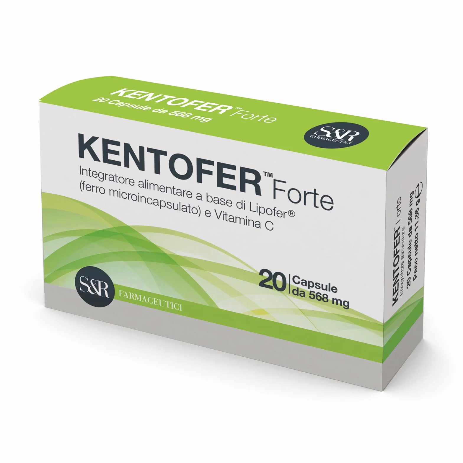 S&R Farmaceutici | KENTOFER Forte - Integratore alimentare a base di Ferro, utile supporto in caso di carenza di Ferro e di Anemia Sideropenica, 20 capsule da 568 mg