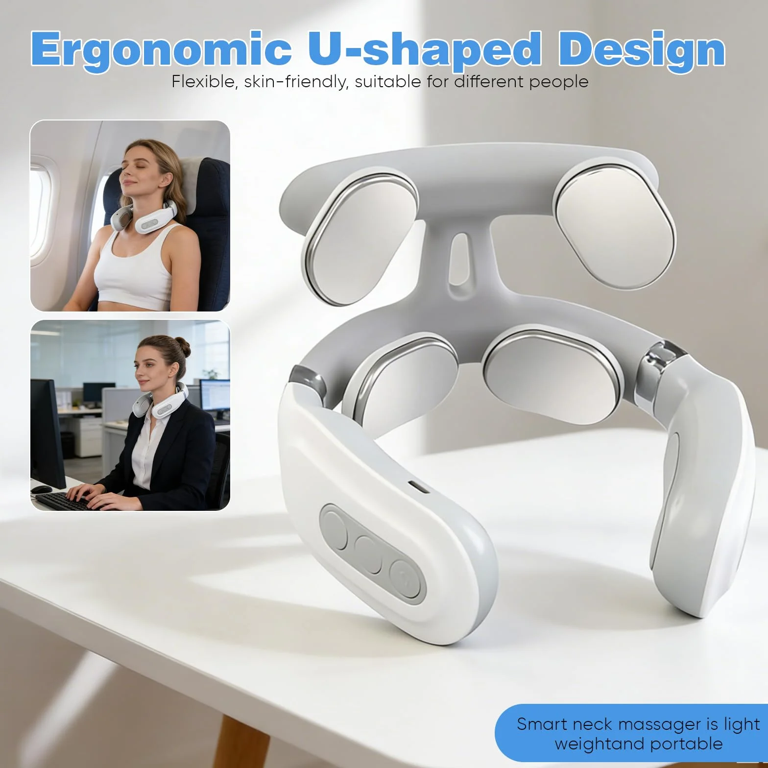 Massaggiatore Cervicale Elettrico Portatile, Massaggiatore Collo e Spalle a Impulsi, 6 Modalità di Massaggio e 16 Livelli di forza Regolabili, Rilassatore Muscolare per Casa Ufficio Viaggio (1 pcs)