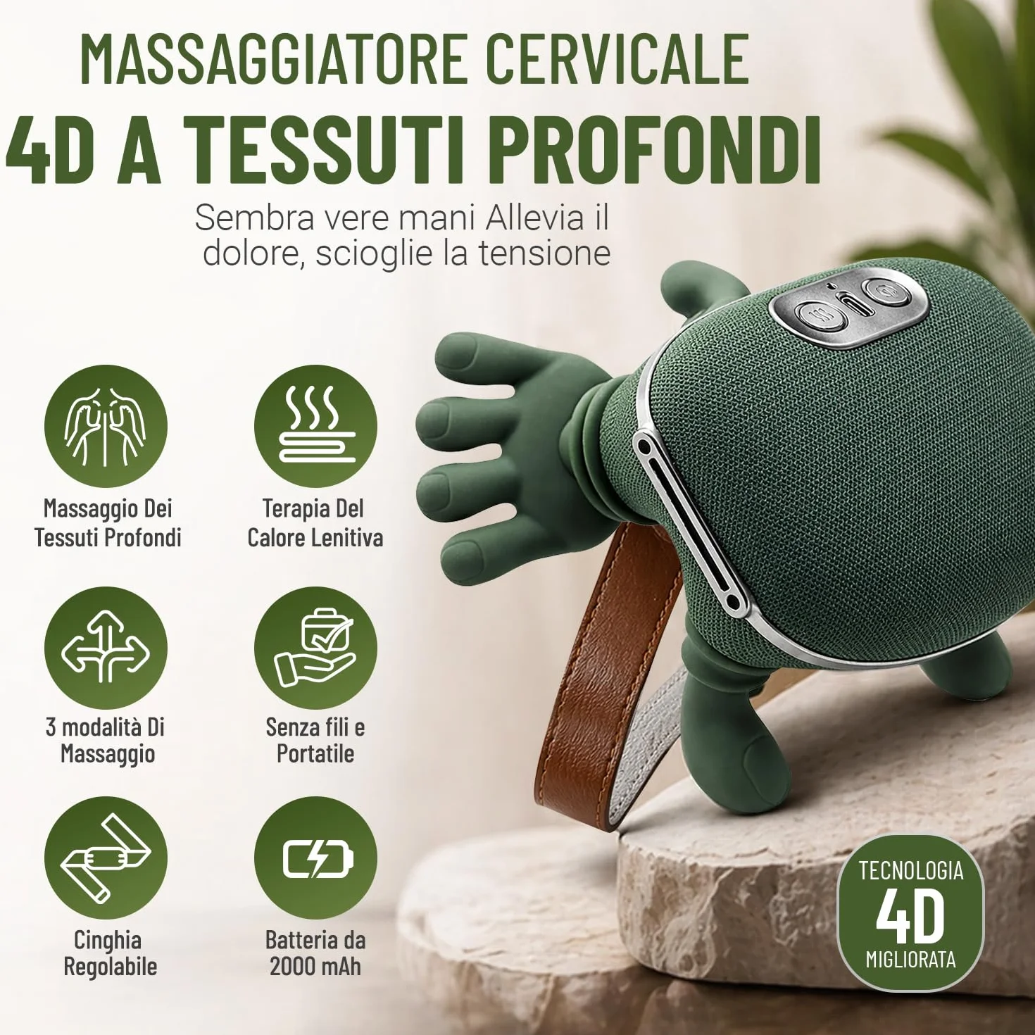 BeFit24 Massaggiatore Cervicale Ergonomico 4D Senza Fili, Massaggiatore Collo e Spalle con Calore, Massaggio Cervicale Profondo per Sollievo dal Dolore, Cuscino Massaggiante Schiena Portatile USB
