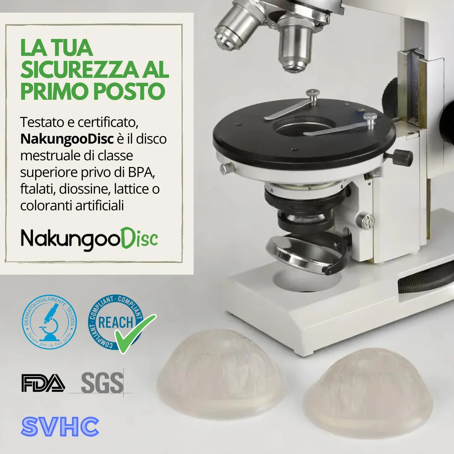 Nakungoo Disc Disco Mestruale Morbido 100% Silicone Medicale Certificato, Riutilizzabile, per Rapporti Sessuali | Kit 2 Misure (S e L) per Flusso Abbondante e Leggero con Sterilizzatore ed Accessori