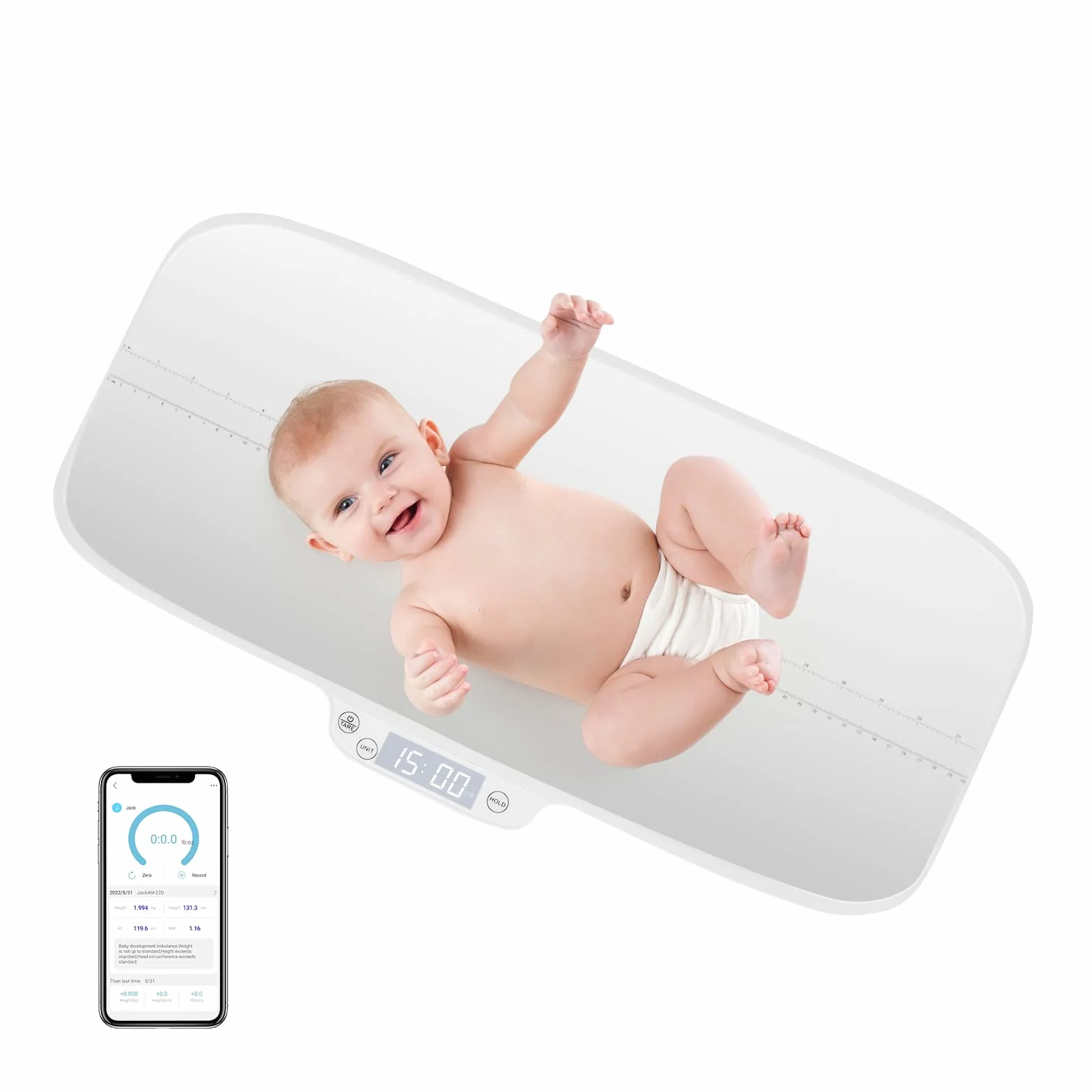 GYMAX Bilancia Digitale per Neonati, Funzioni Hold & Tare, Display LED, 30 kg, Bluetooth