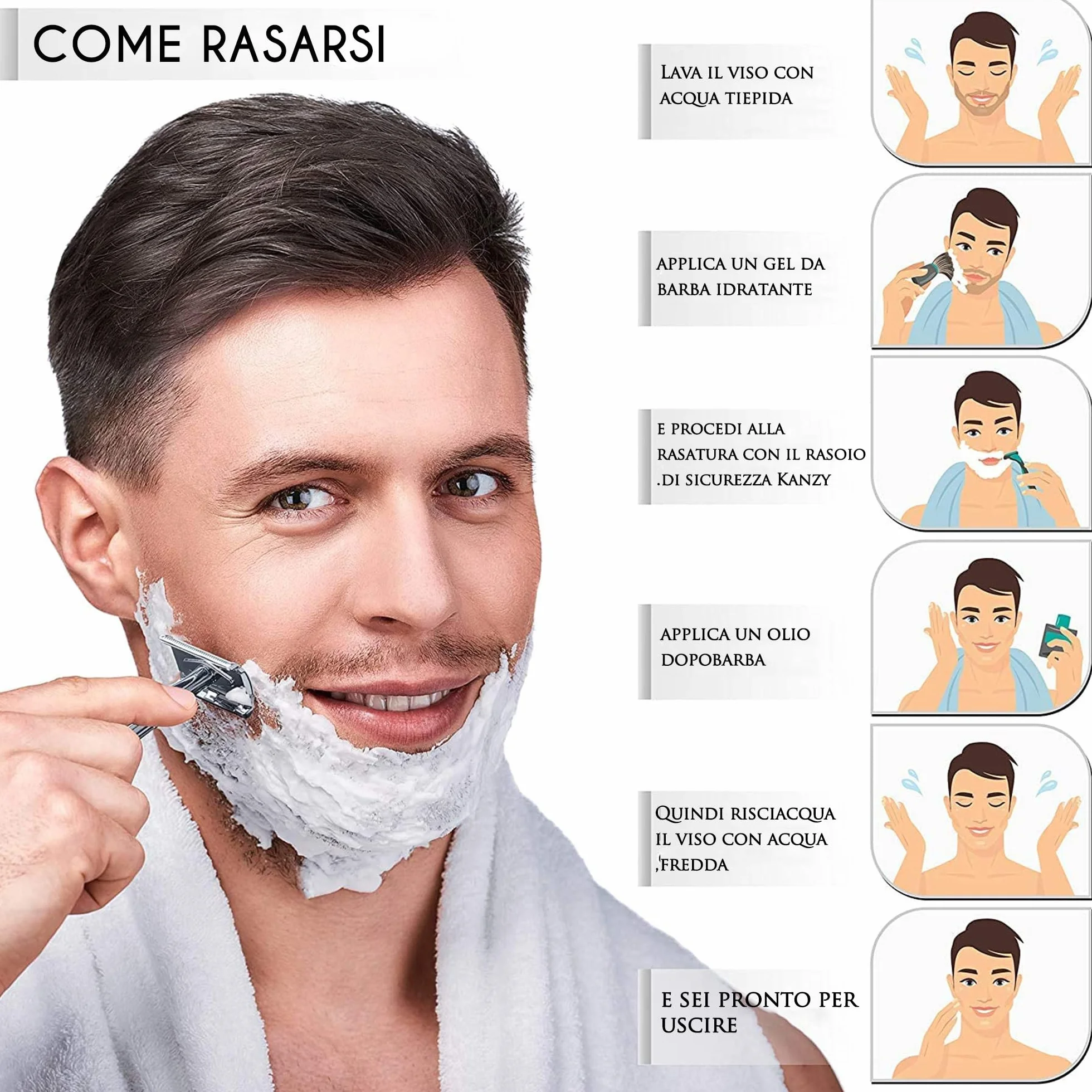 Rasoio di Sicurezza a Doppio Filo per Barba con 10 lame Manico Cromato Safety Razor