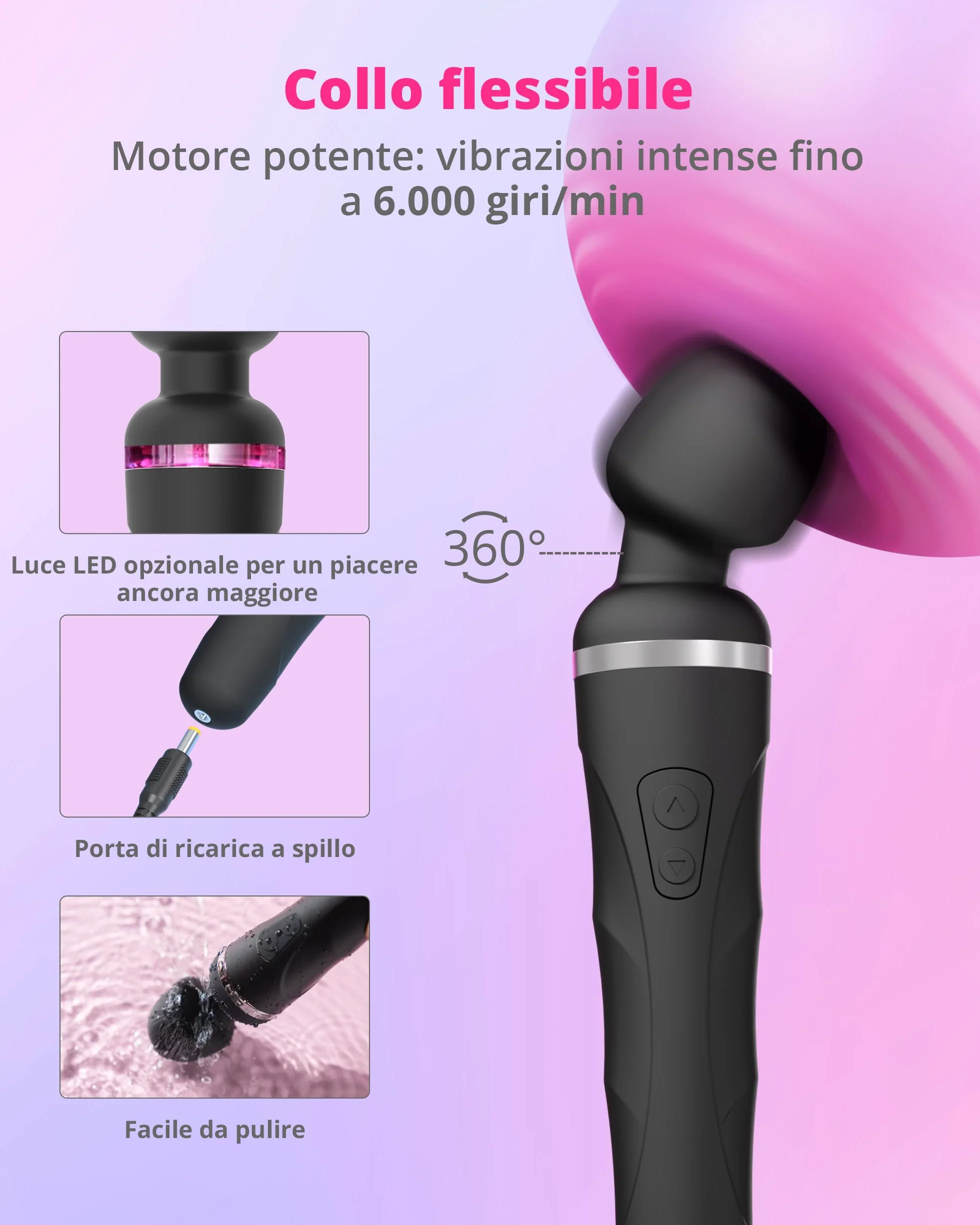 LOVENSE Domi 2 Vibratore a Distanza per Donna con APP Bluetooth, Massaggiatore a Bacchetta Ricaricabile, Vibrazione Personalizzabile per Coppie
