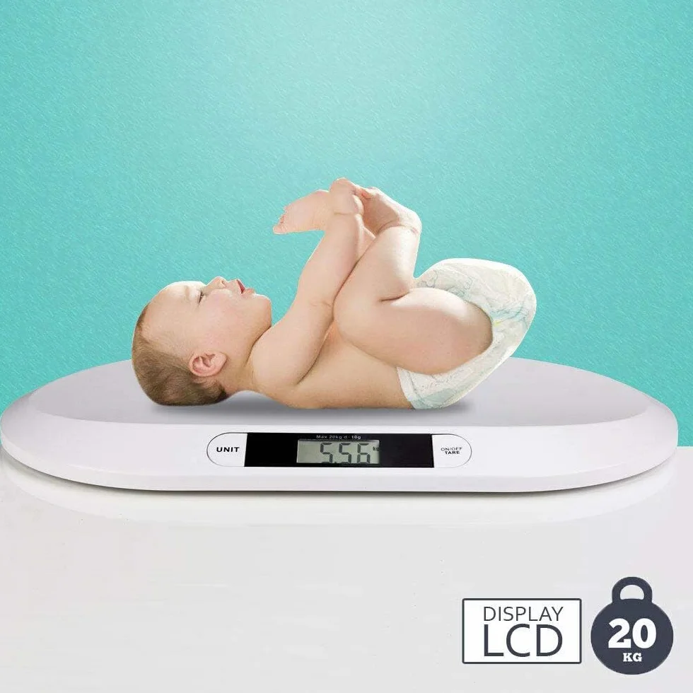 Bilancia Elettronica Pesa Bambini Neonati 20 kg LCD Display Digitale Bianco 55 cm