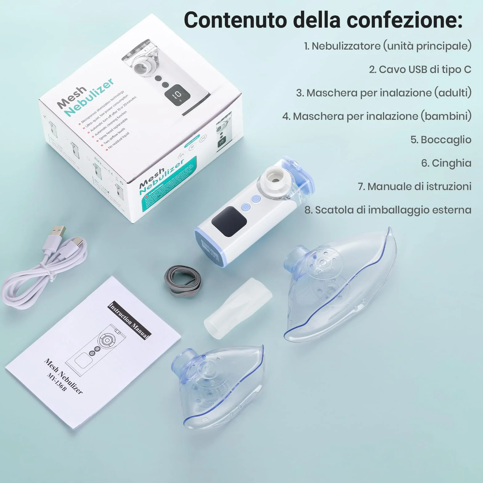 Aerosol Portatile Silenzioso HITHINKMED, Macchina Aerosol Ultrasuoni Ricaricabile USB-C con Display Digitale e Funzione di Pulizia Automatica Inalatore