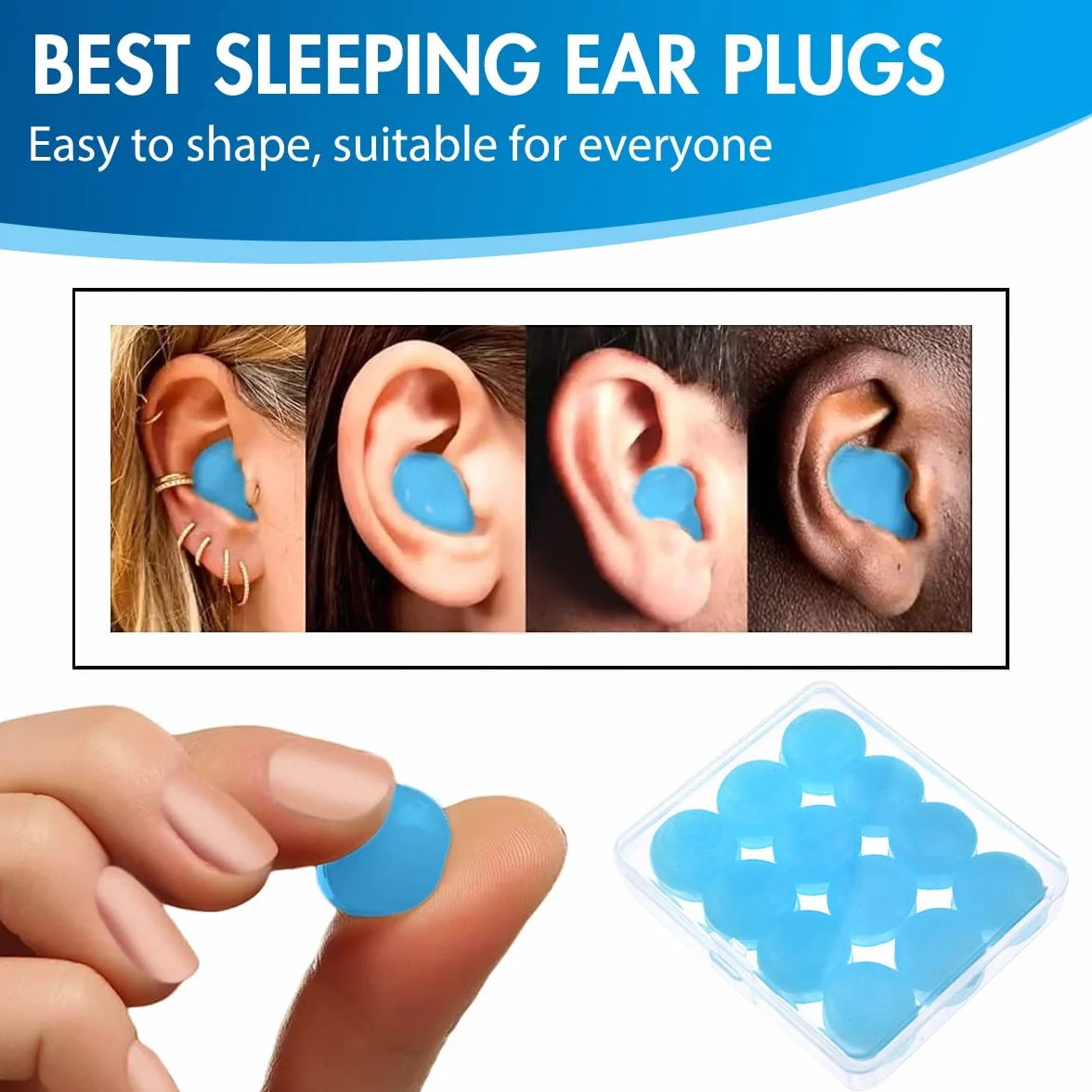Tappi Orecchie Silicone Antirumore Morbidi Modellabili Riutilizzabili per Dormire, Nuoto, Lavoro (Blu)