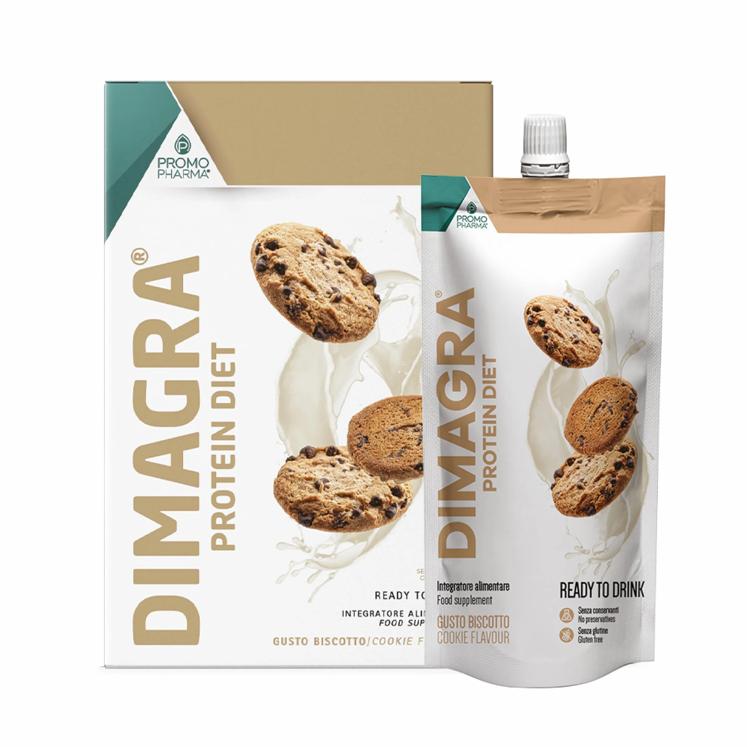 Dimagra Protein Diet - Integratore Proteico Pronto da Bere per Dieta Chetogenica e Controllo del Peso - Low Carb, Alto Contenuto Proteico - Gusto Biscotto - 7 Pouch da 220 g
