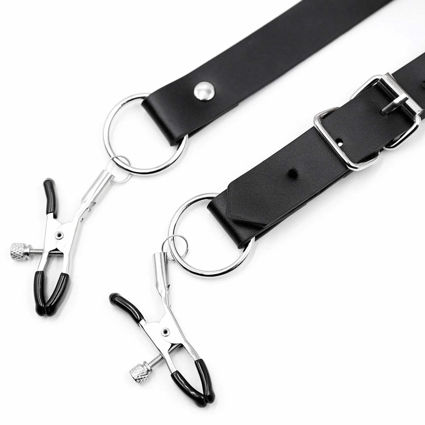 Set BDSM 3 pezzi, pinze per labbra con cinghie di espansione, pinze per capezzoli con catena di ferro, clip vaginali regolabili
