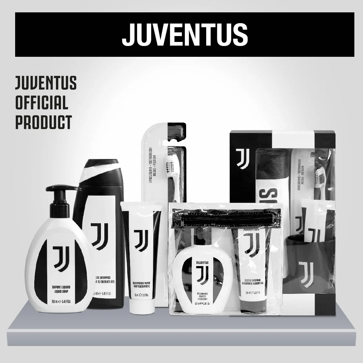 Naturaverde | Kids - Football Team - Juventus Oral Care Kit, Spazzolino da Denti Manuale con Setole Medie, Dentifricio alla Menta da 75ml, Bicchierino con Logo e Astuccio con Logo