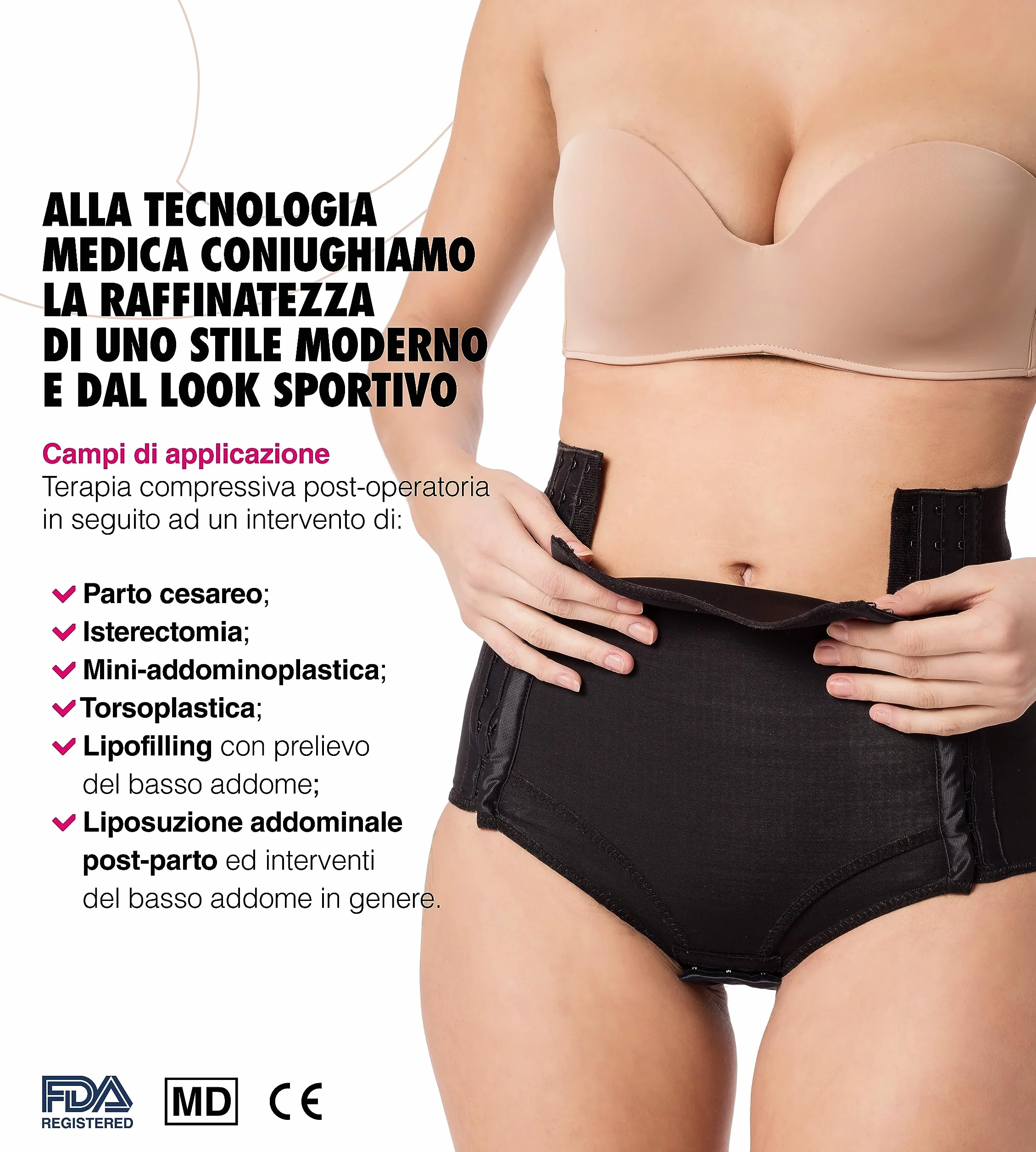 REVÉE Guaina Compressiva Post-operatoria - Guaina Post-Parto Cesareo, Isterectomia, Mini-Addominoplastica, Lipofilling, Fascia Addominale Donna Post-Parto - Terapia Compressiva (Nero, M)