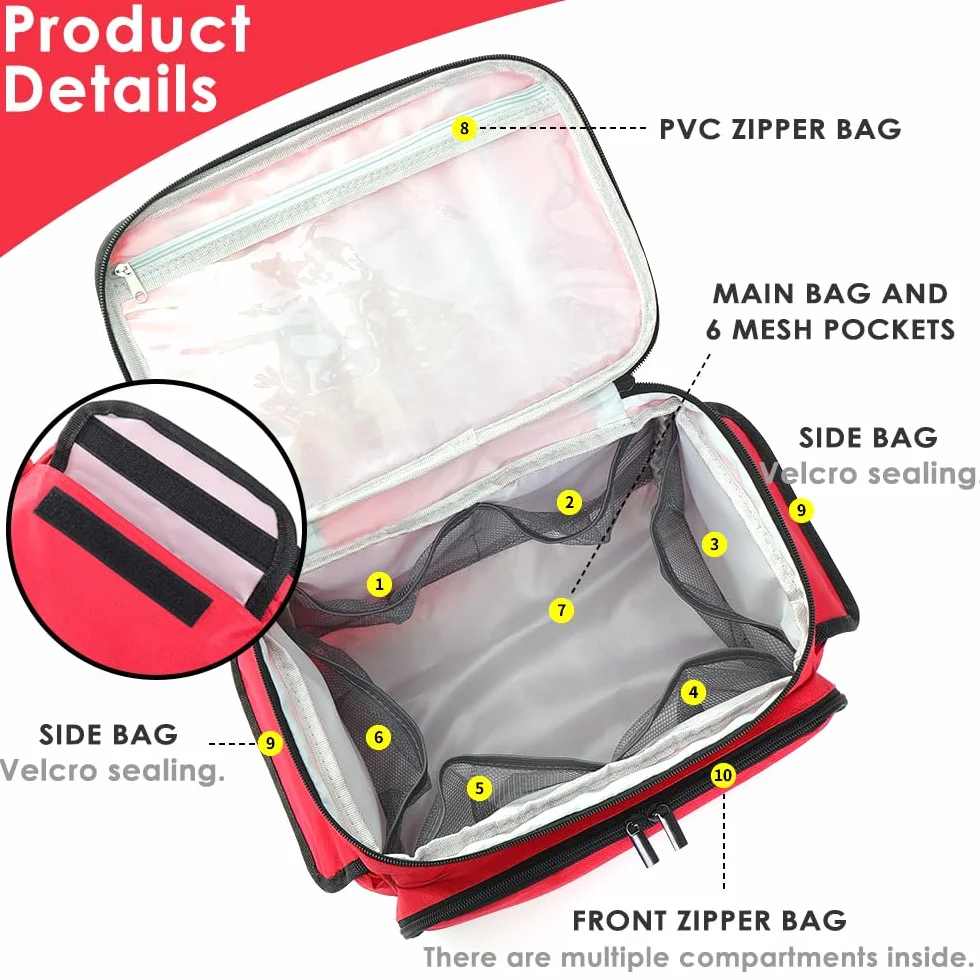 Borsa Pronto Soccorso Grande Capacità Impermeabile Porta Medicine da Viaggio Portatile Kit