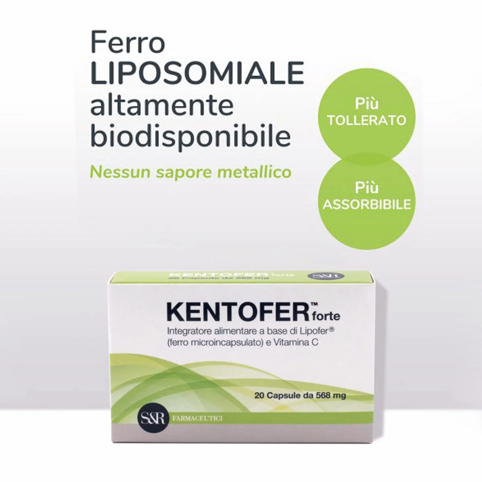 S&R Farmaceutici | KENTOFER Forte - Integratore alimentare a base di Ferro, utile supporto in caso di carenza di Ferro e di Anemia Sideropenica, 20 capsule da 568 mg
