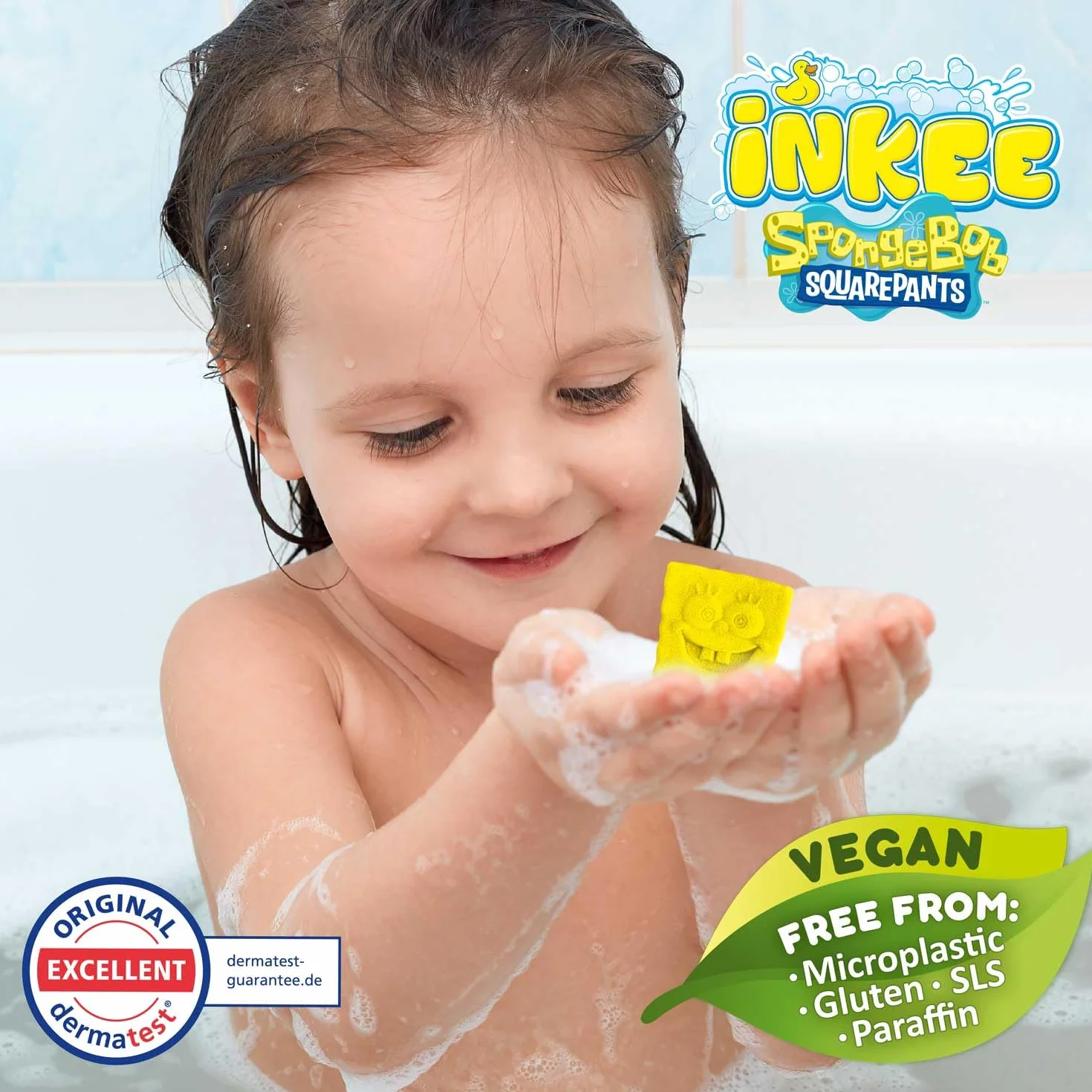 INKEE Mini Pack Spongebob, Set Di 6 Pompe Da Bagno Per Bambini Con Forme Di Spongebob e Aromi di Popcorn, Divertimento Garantito