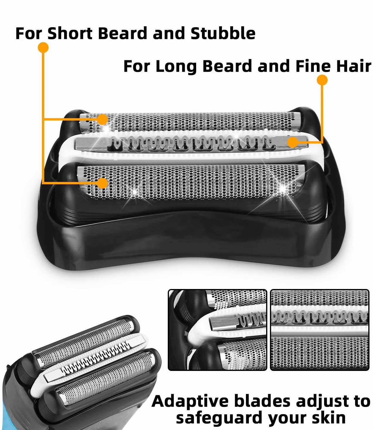 3 Testine per Rasoio Compatibile con Braun Serie 3, 32B, per S3 3040S, 3000S, 310S, 300S e Altri, Ricambio Testina Compatibile con Rasoio Braun Serie 3, Accessori di Qualità per Una Rasatura Perfetta