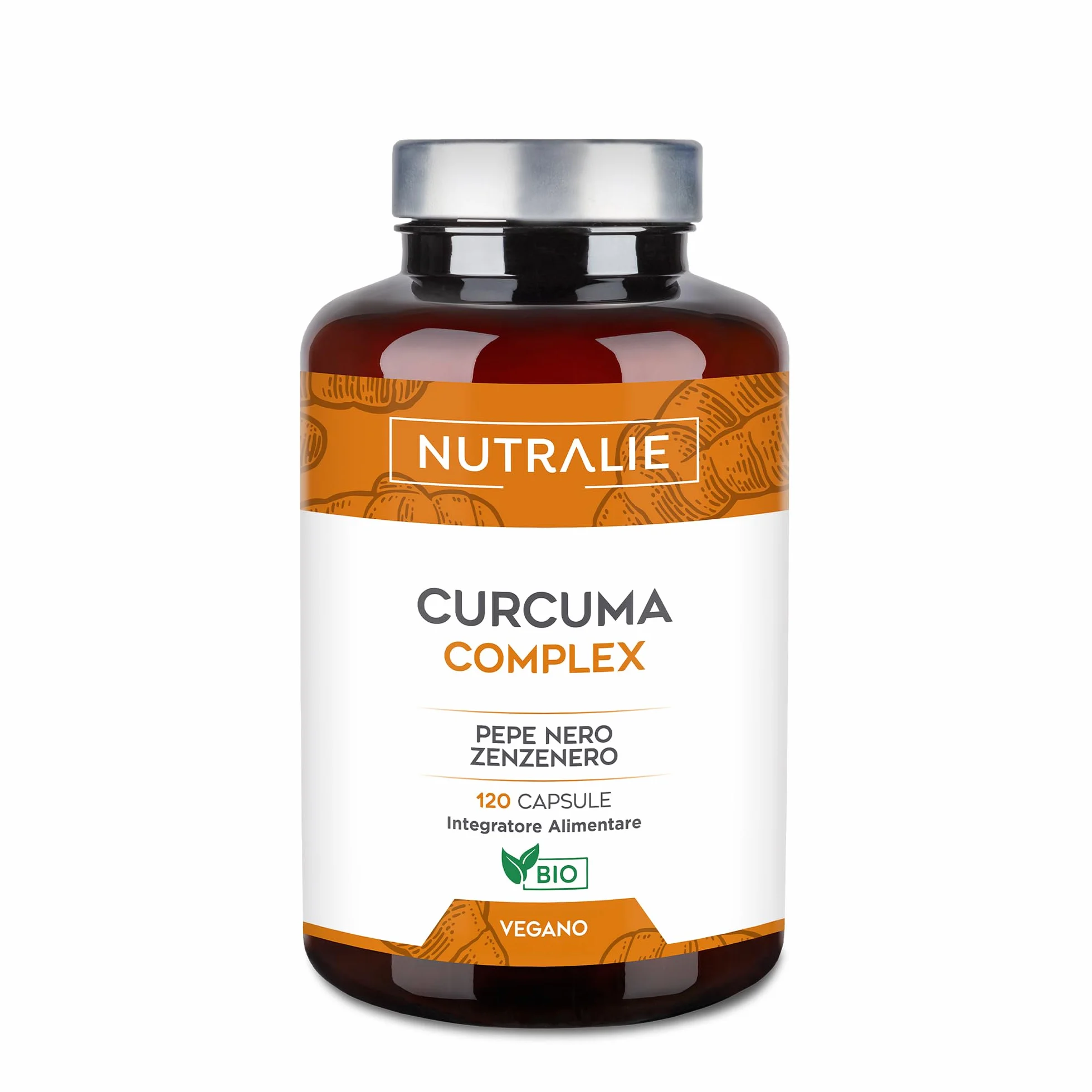 Nutralie Curcuma BIO Capsule 1420mg Curcumina e Piperina Zenzero Pepe Nero 120 Capsule