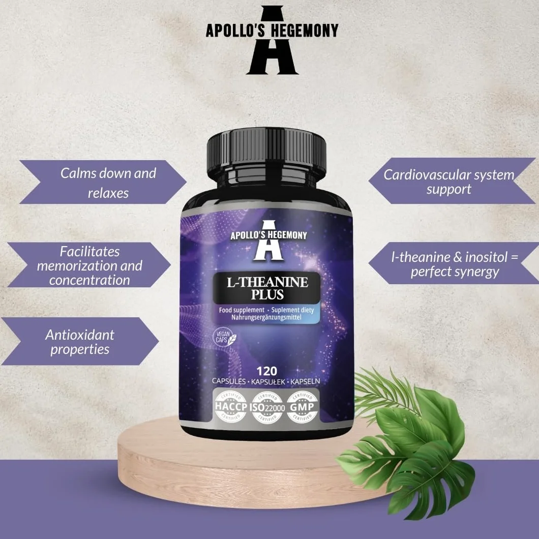 L-Teanina (98% estratto di tè verde) con Myo-Inositolo 300 mg - 120 capsule vegane - 4 mesi di fornitura - Supporta la chiarezza mentale e la gestione dello stress - da Apollo's Hegemony