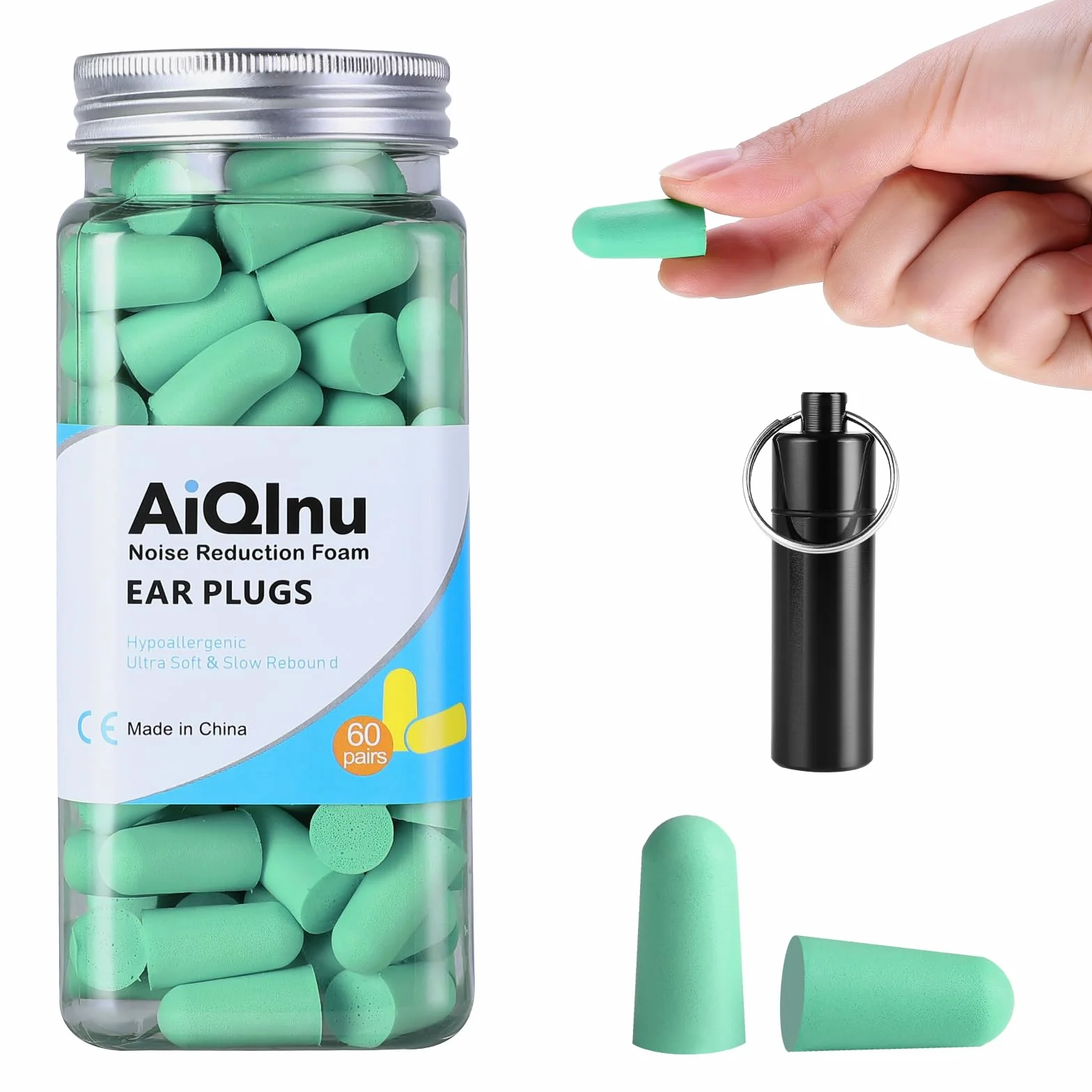 Tappi per dormire 38 dB SNR, 60 coppie, schiuma morbida, protezione dal rumore, verde