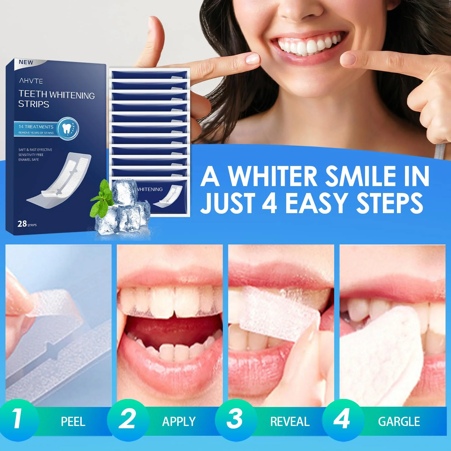 28 Pezzi Strisce Sbiancanti Denti Professionale, Rimuove le Macchie Profonde,aiuta a eliminare/fumare/vino Macchia, Ideali per lo Sbiancamento dei Denti