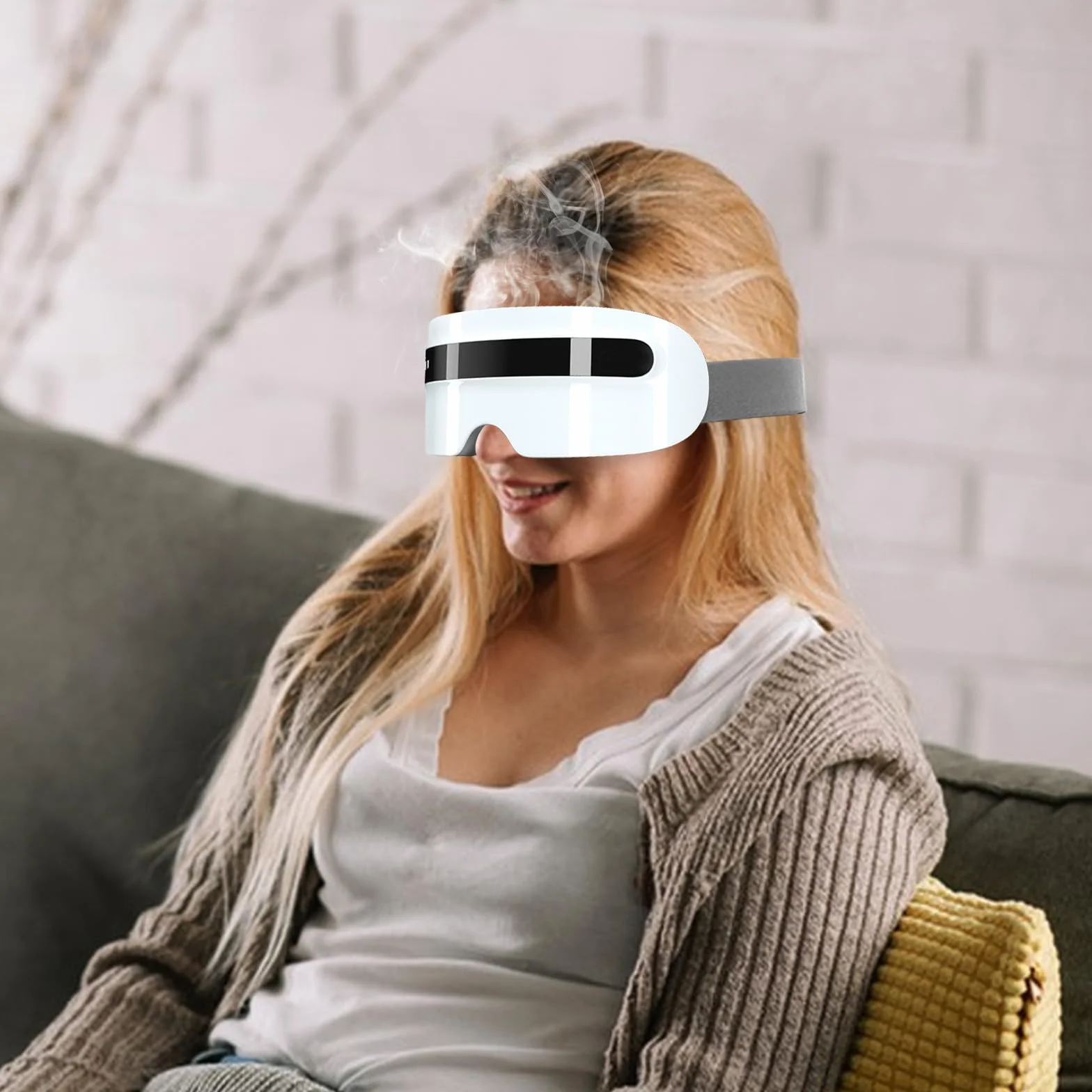 Massaggiatore per gli occhi con vapore, maschera riscaldante con vibrazione e musica Bluetooth, 5 modalità ricaricabile