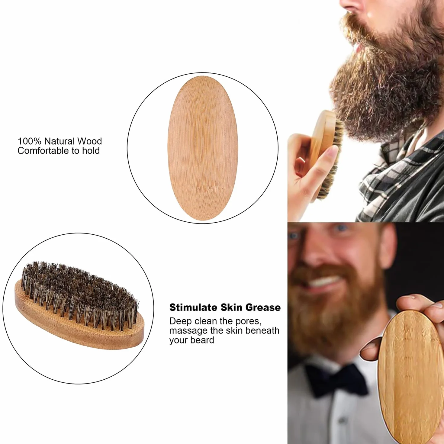Spazzola per barba, in legno setola con 100% morbido pelo di cinghiale per aiuto, forma la tua barba, ammorbidimento e condizionamento che produce prurito barbe, spazzola per uomo da viaggio