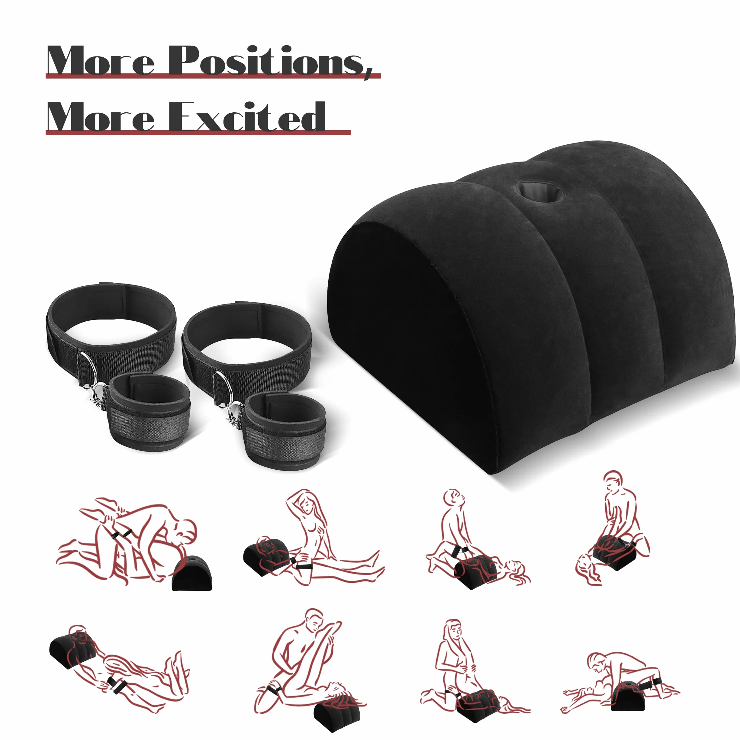 Sesso Cuscino Lombare Bondage Manette - Erotico BDSM Giochi Cuscino Gonfiabile per Posizioni Sesso, Manette Cavigliere Set di Bondage Arredamento Erotico Giocattolo Sesso per Coppie (Nero)
