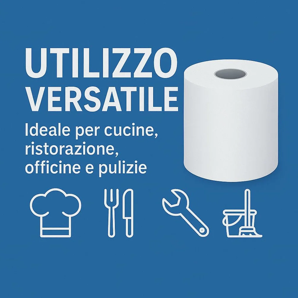 Rocard® – Maxi Carta – 8 Rotoloni Asciugatutto, Super Assorbenti, 2 Veli Pura Cellulosa con Microgoffratura, Fino a 6400 Strappi – Ideale per Uso Alimentare, Domestico e Professionale