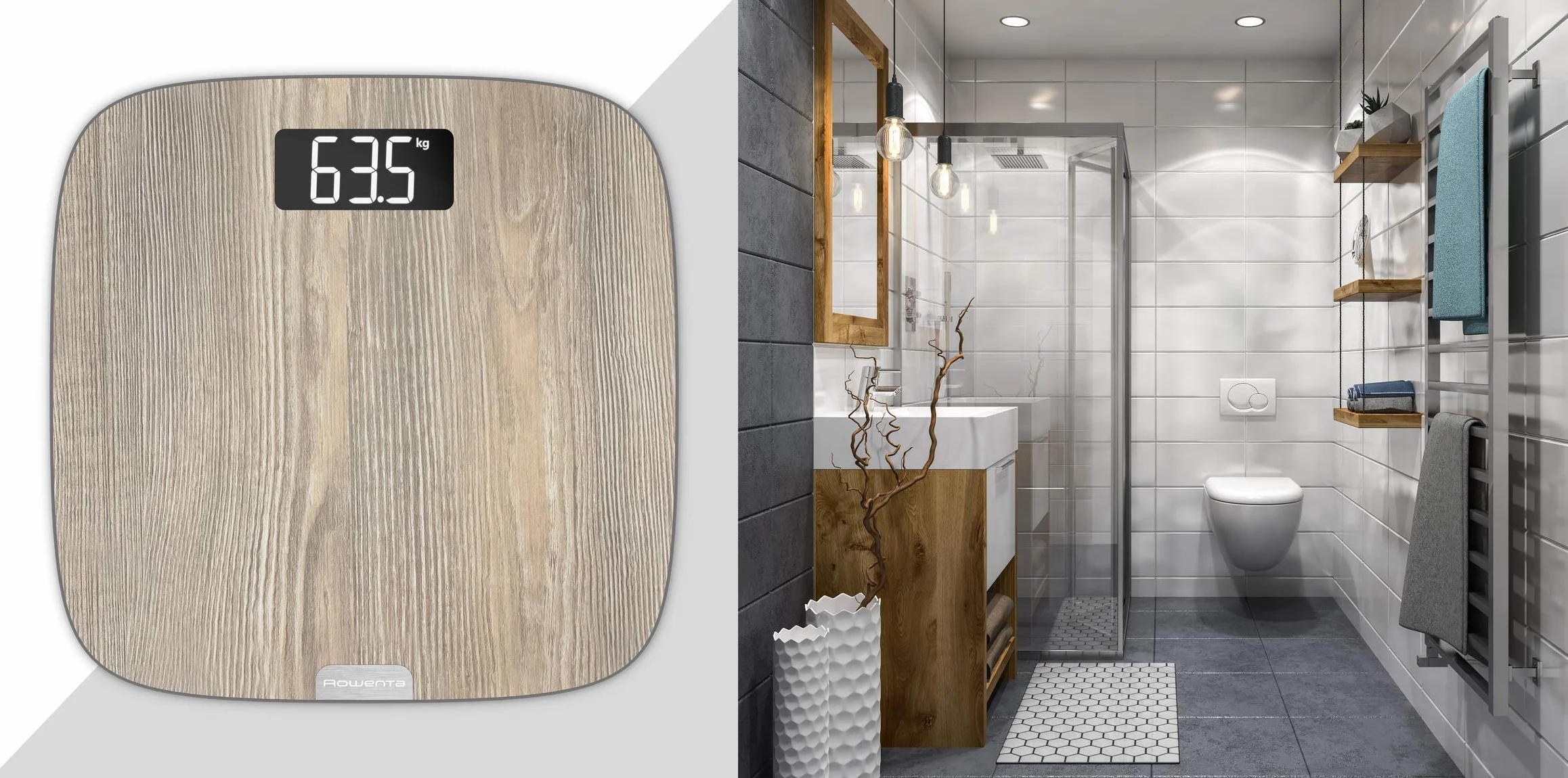 Rowenta BS1600 Origin Bilancia Pesapersone Digitale 31x31 cm 160kg Ultrasottile Effetto Legno