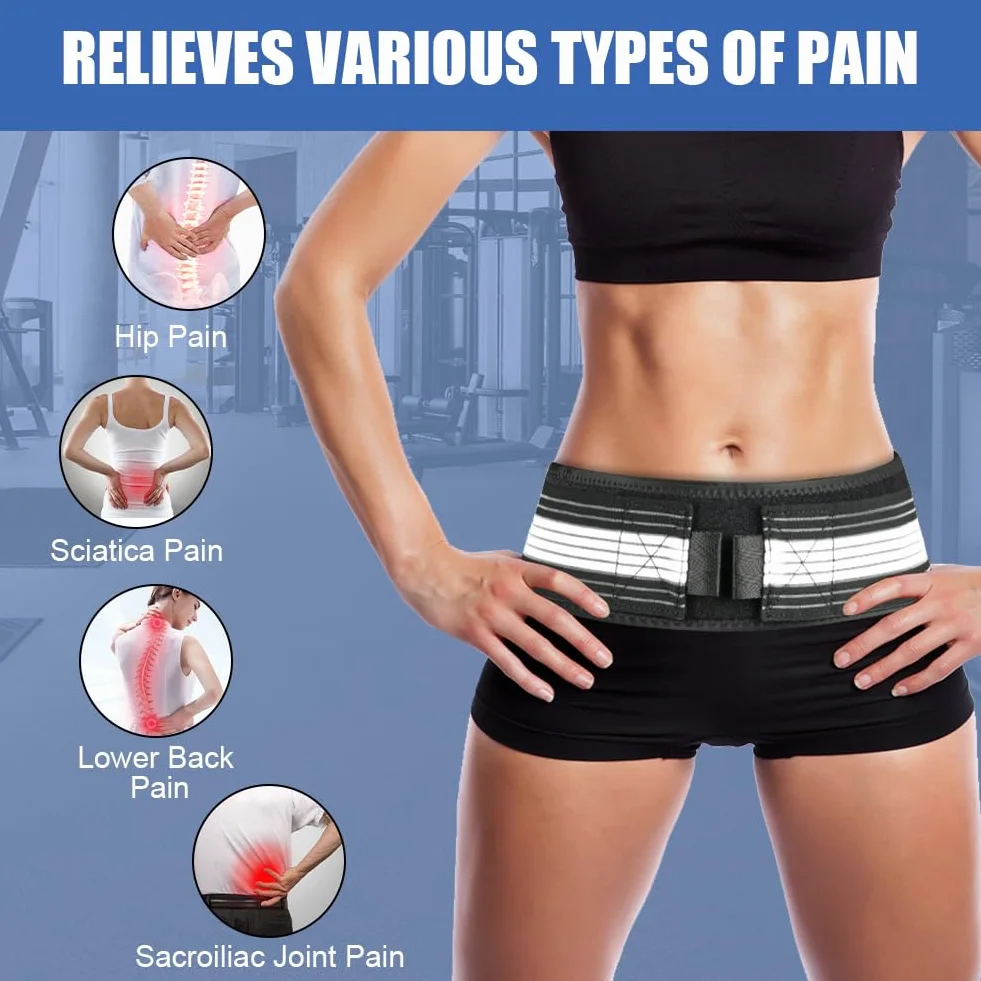 Cintura Sacroiliaca, Elastica Fascia di Supporto Sacro Iliaco, Regolabile Cintura di Compressione Della Vita, Cintura per Sciatica per Alleviare il Mal di Schiena e la Sciatica per Uomo e Donna