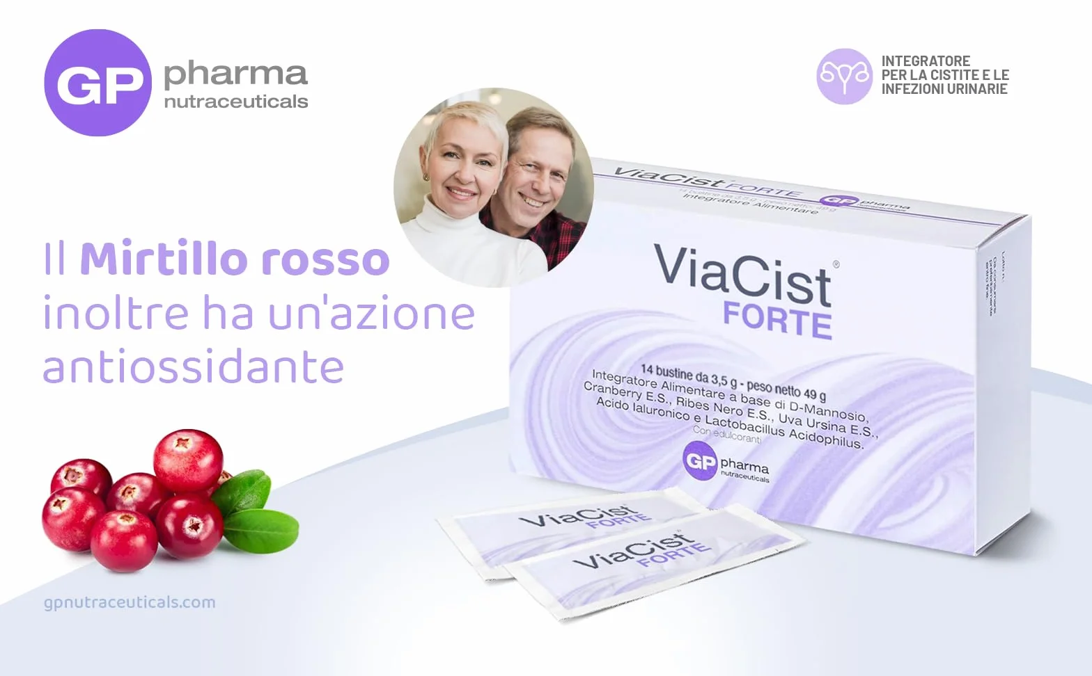ViaCist® FORTE GP Nutraceuticals– Integratore Cistite Donna con D-Mannosio Puro, Probiotici, Acido Ialuronico e Ribes Nero – Supporto Vie Urinarie, Benessere Intimo Femminile e Difese Naturali