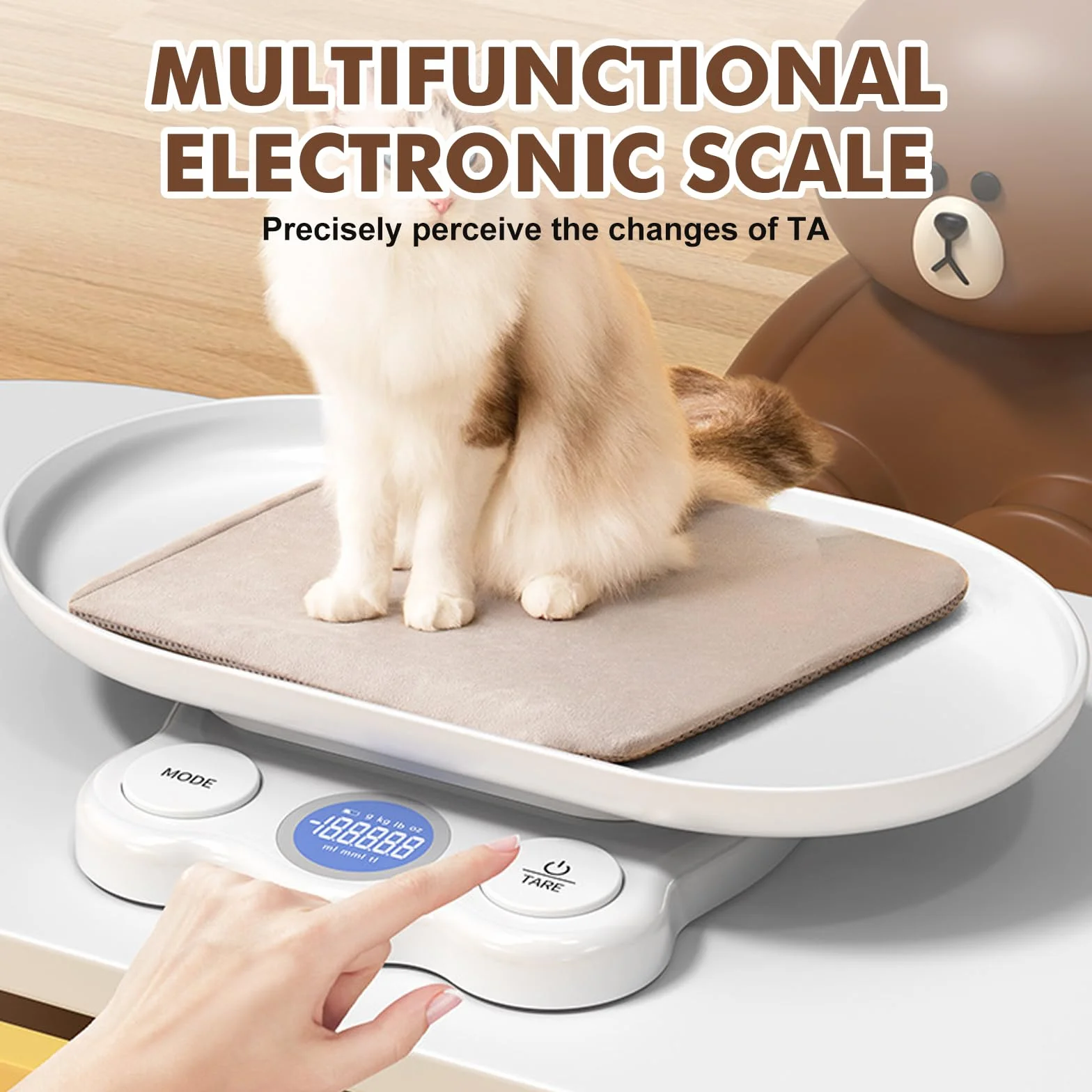 Bilancia digitale per animali domestici 15 kg ±1 gram con display LCD e vassoio rimovibile