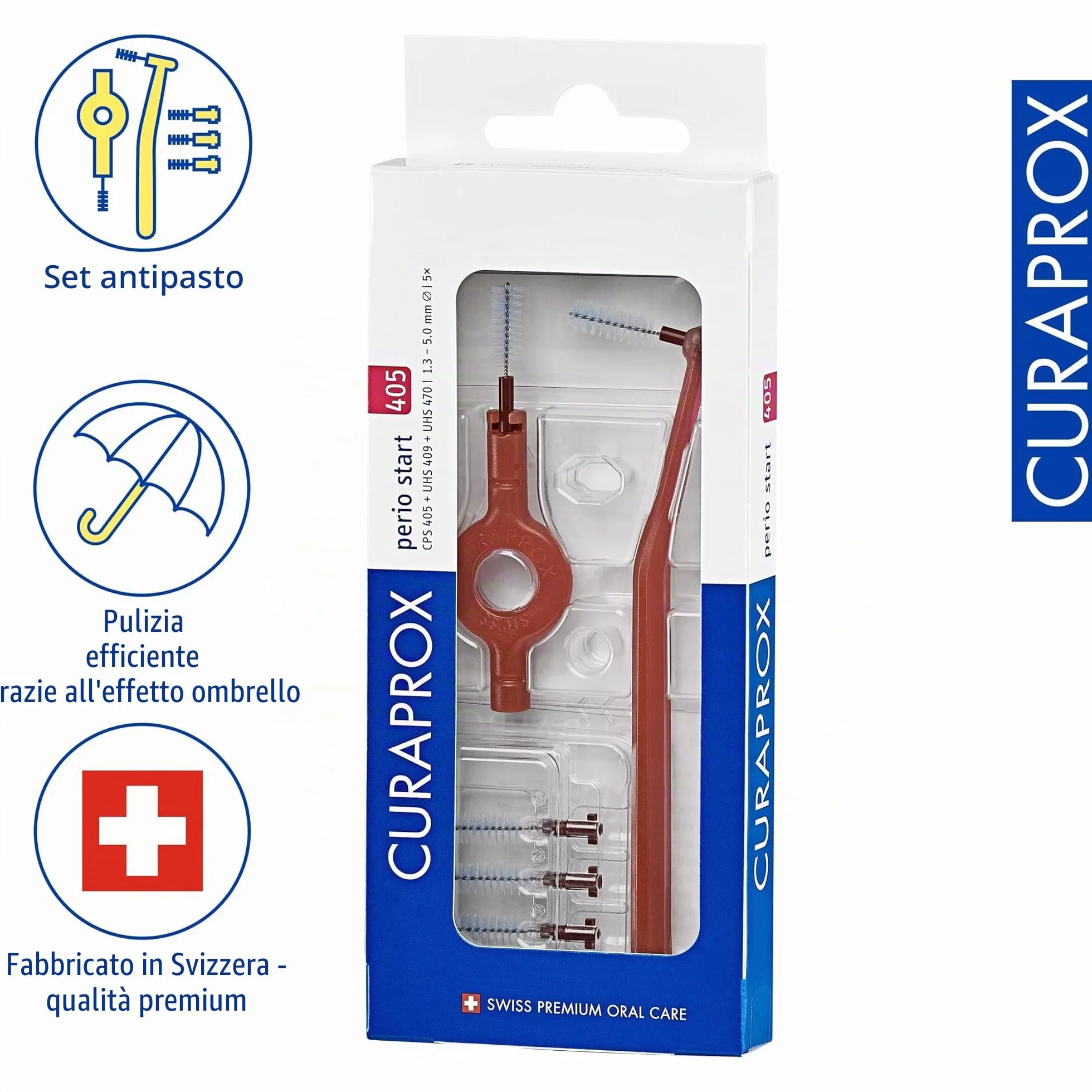 Curaprox CPS 405 Perio Start Interdental Brush Set - 5 pz z uchwytami, różowy, Szwajcaria