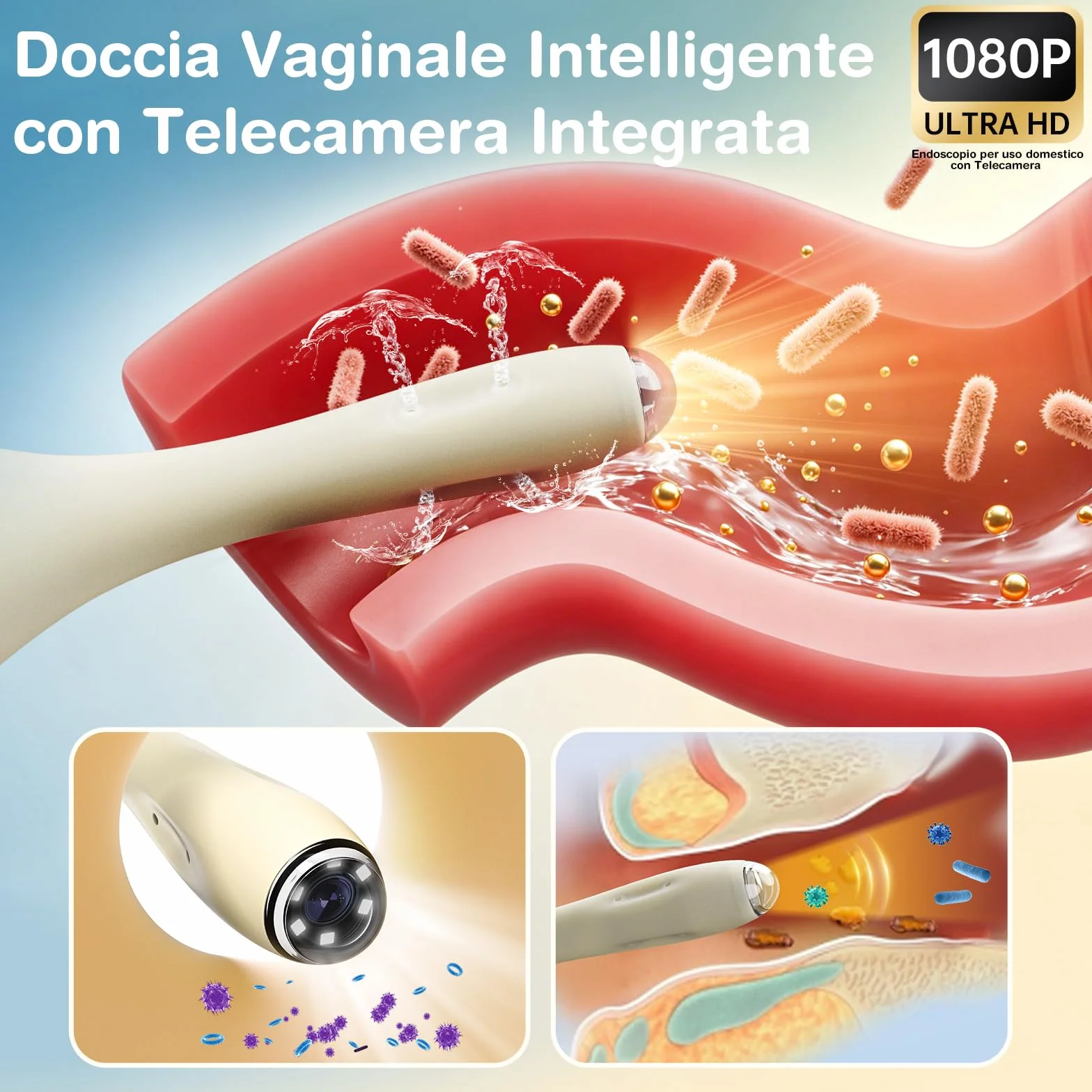 Clistere Per Pulizia Ano Anale Elettrica con Telecamera HD, 420 ml per igiene personale e risciacquo rinfrescante, Doccia anale Elettrica con 3 Velocità Controllabili tramite APP Clistere Ano Anale