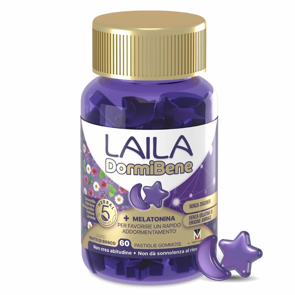 Laila DormiBene Integratore alimentare per il sonno Herbal 5 Complex Melatonina 60 pastiglie gommose
