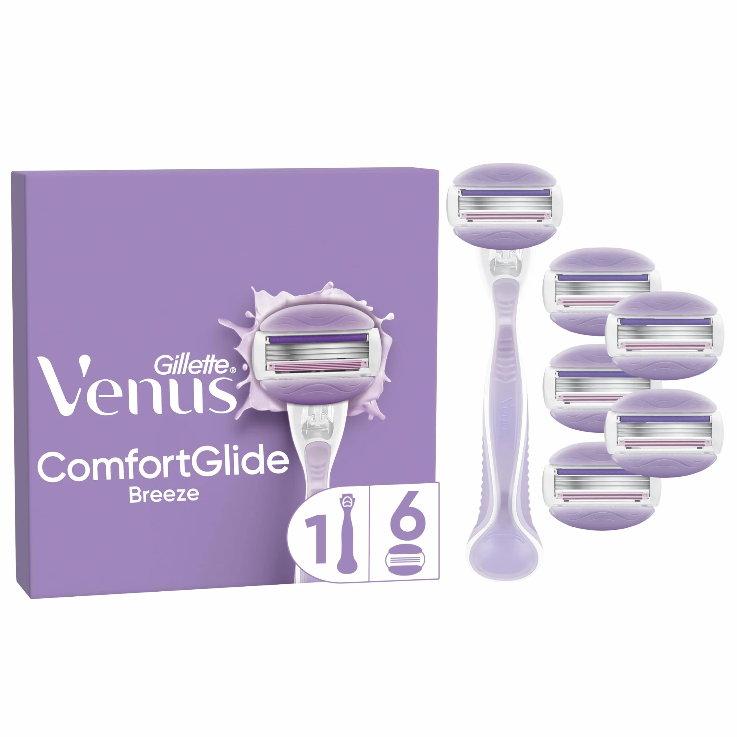 Gillette Venus Comfortglide Breeze Rasoio Donna 6 Lamette Ricambio Manico Metallo Supporto Doccia