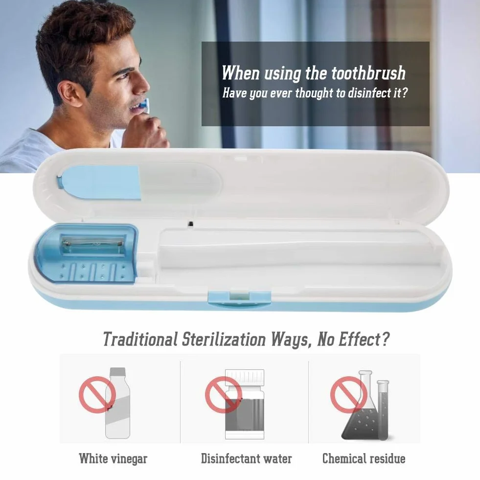 Detergente per spazzolini Porta spazzolini con Protezione dai Raggi UV, Sterilizzatore per Spazzolino da Denti, Porta Spazzolino Antibatterico UV, per sterilizzare Lo spazzolino da Denti(Blu)