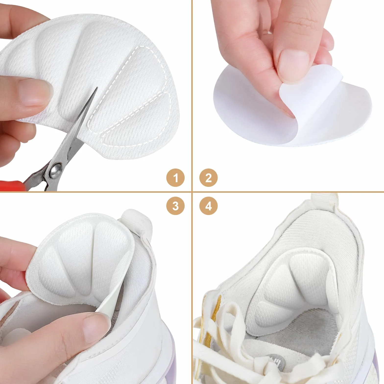 3 PAIA cuscinetti salva tallone per scarpe, proteggi tallone autoadesivo e antiscivolo, solette, inserti morbidi per prevenzione sfregamenti e un confort ottimale (bianco)