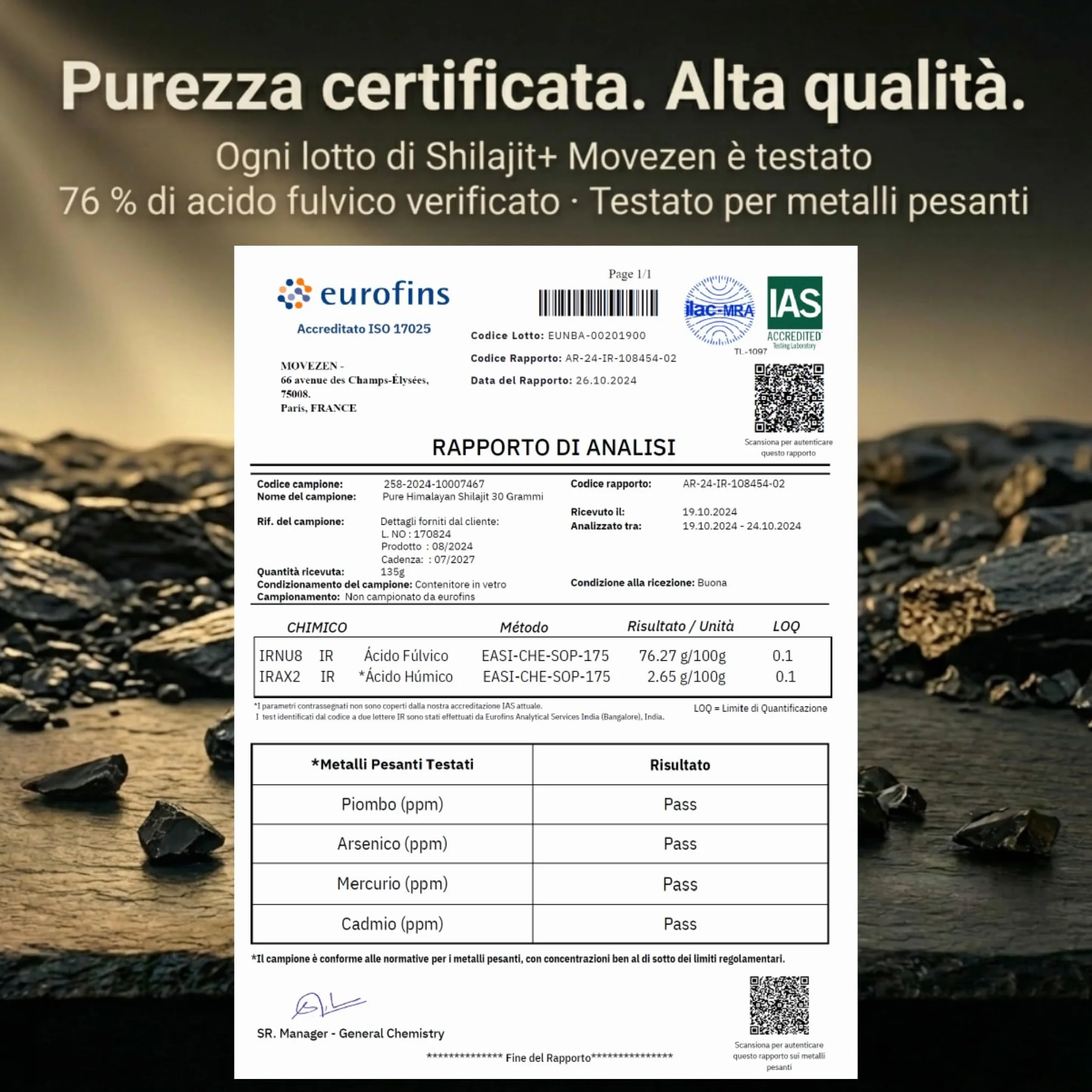 Shilajit Puro Movezen 30 g, Resina Pura di Shilajit +, >75% Acido Fulvico Testato Eurofins, Origine Himalaya Fino a 5000 M, Ricco di Minerali, Senza Additivi, Qualità, 50 Giorni, Cucchiaino Incluso