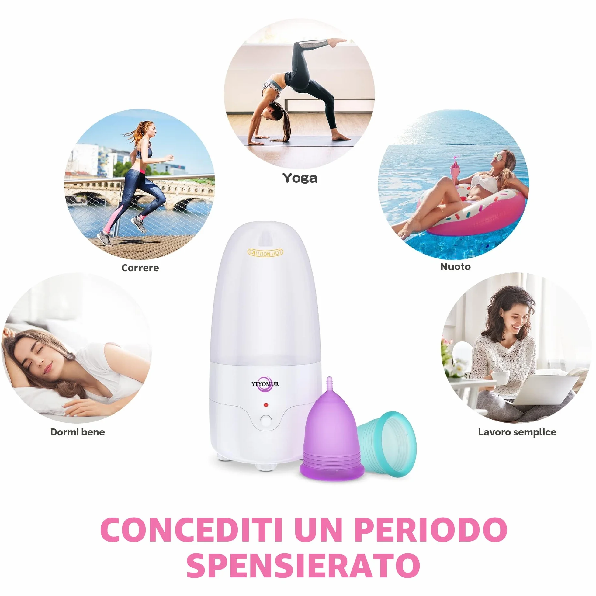 YTYOMUR Sterilizzatore a Vapore per Coppette Mestruali con 2 Coppette Mestruali Riutilizzabili, Kit di Lavaggio per Detergente per Coppe Mestruali