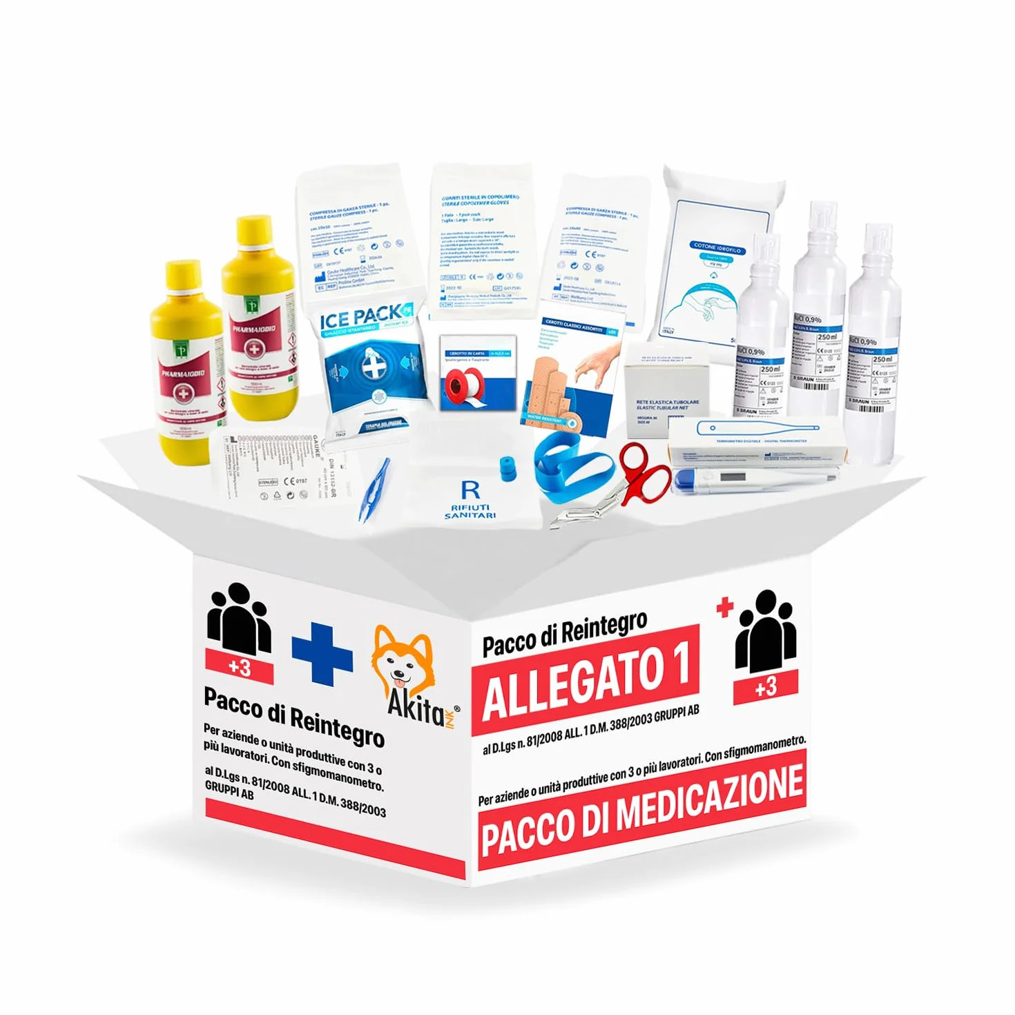 Kit reintegro medicazione cassetta pronto soccorso aziendale Conforme 388/DL81 Made in Italy