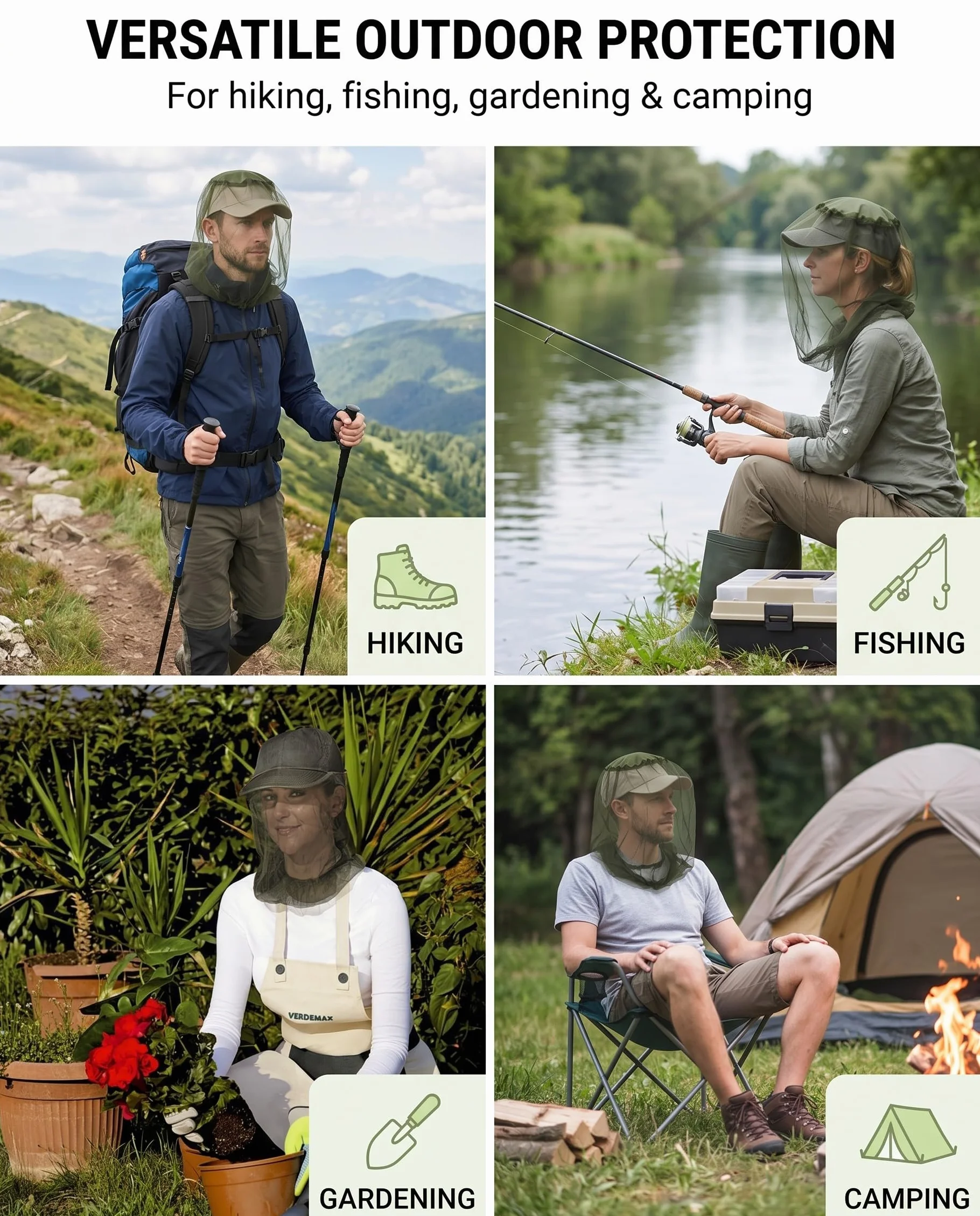 Cappello Zanzariera 2 Pezzi Verde Militare Rete a Maglie Fini Protezione Integrale Traspirante per Outdoor