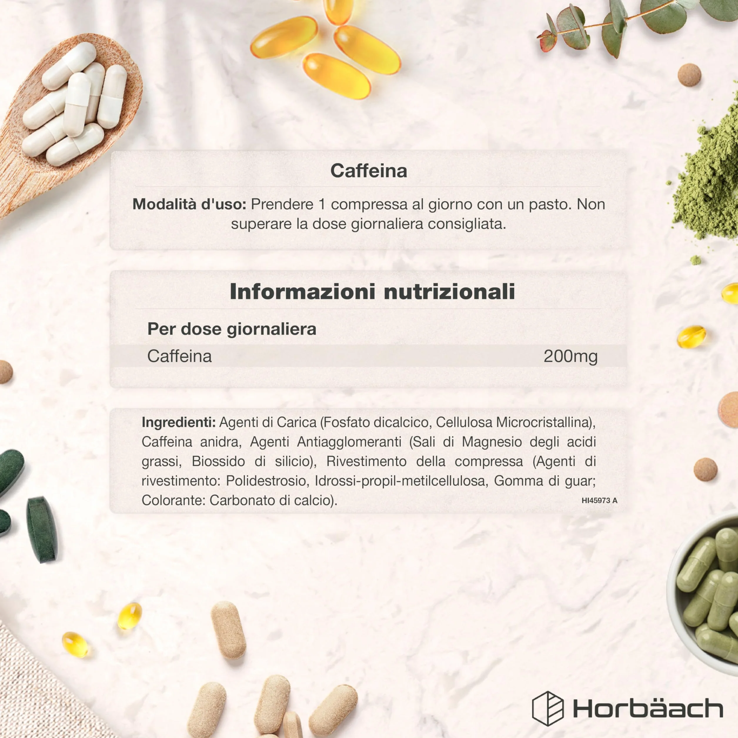 Horbaach Caffeina Integratore 200 mg 120 Compresse Vegane
